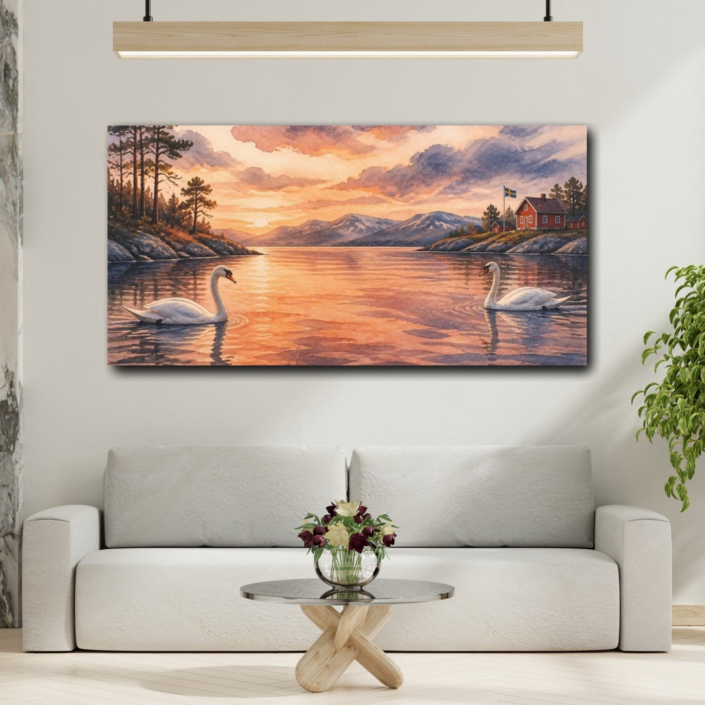Mockup 2. Nordic Swan Sunset shown as canvas print