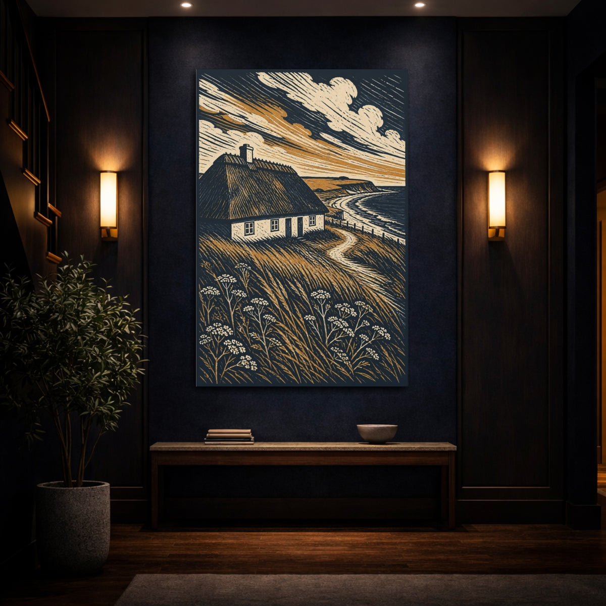 Mockup 4. Nordic Thatched Cottage shown as canvas print