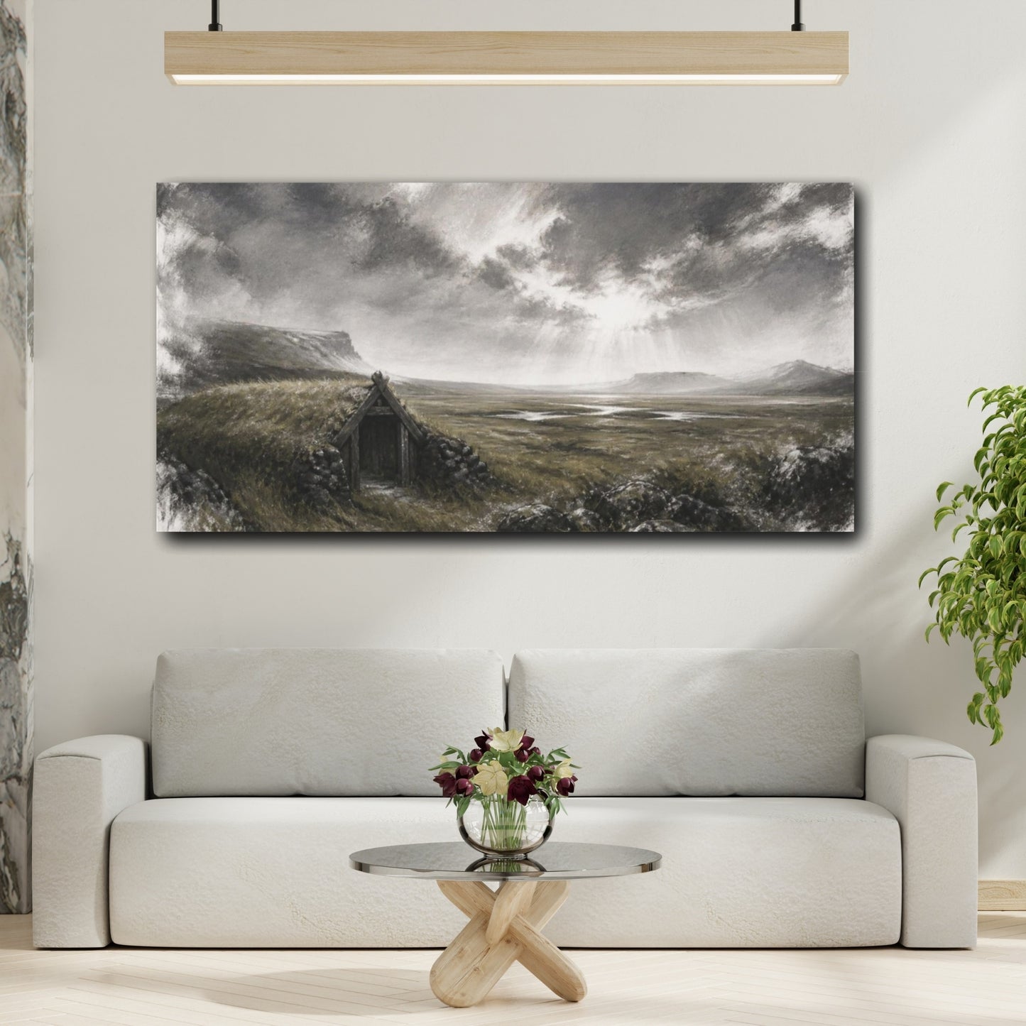 Mockup 2. Nordic Turf Hut shown as canvas print