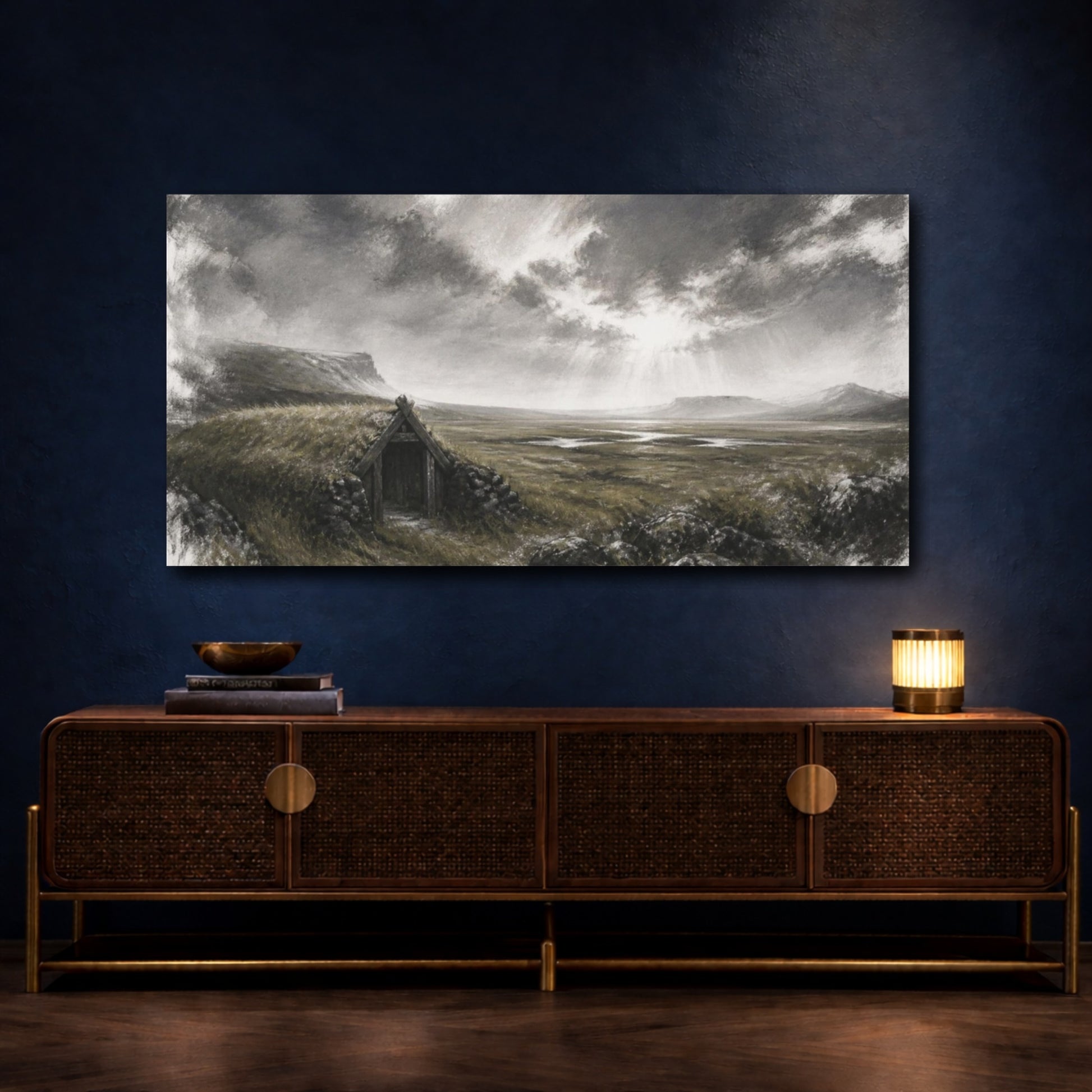 Mockup 4. Nordic Turf Hut shown as canvas print