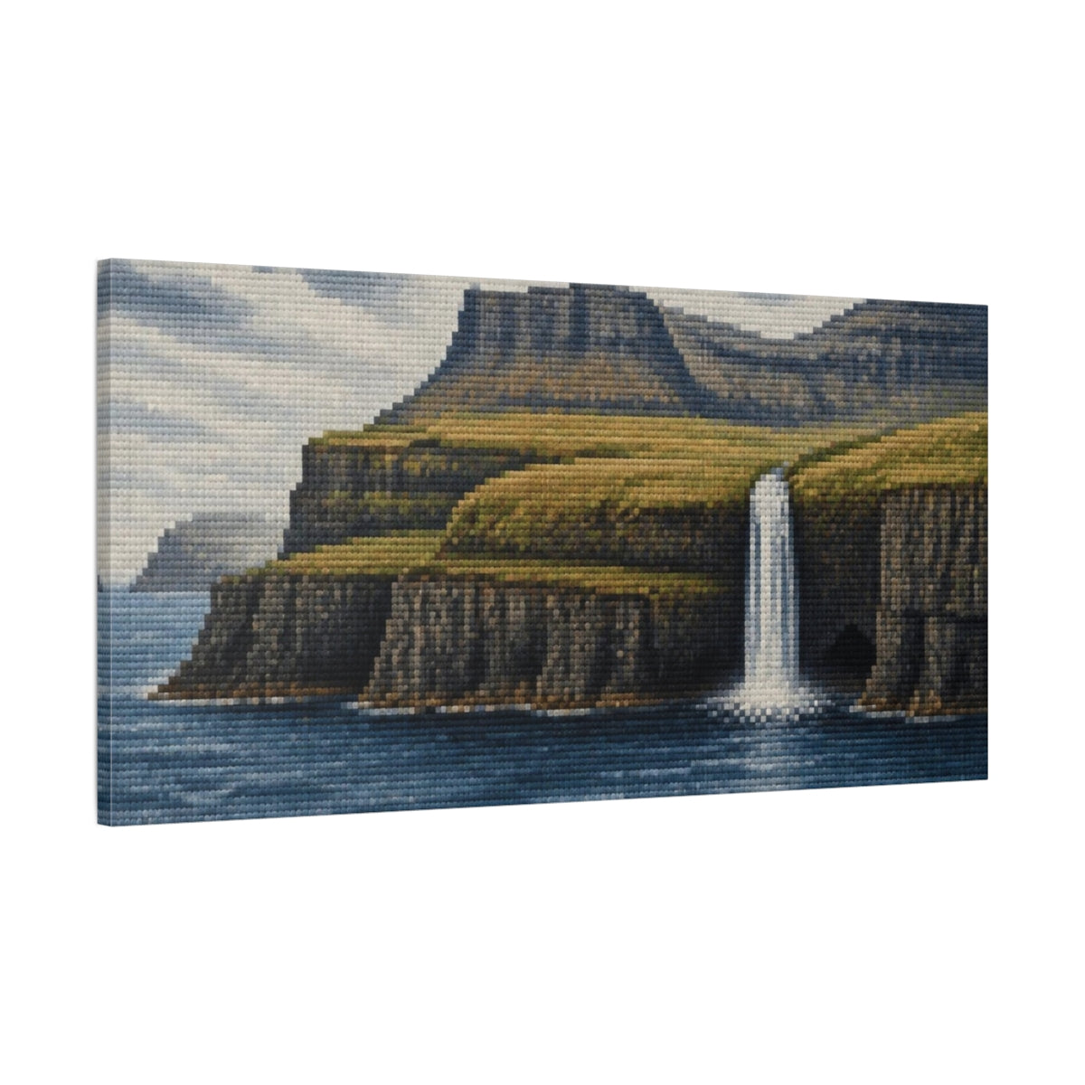 Main Mockup. Nordic Waterfall Cliffs shown as canvas print