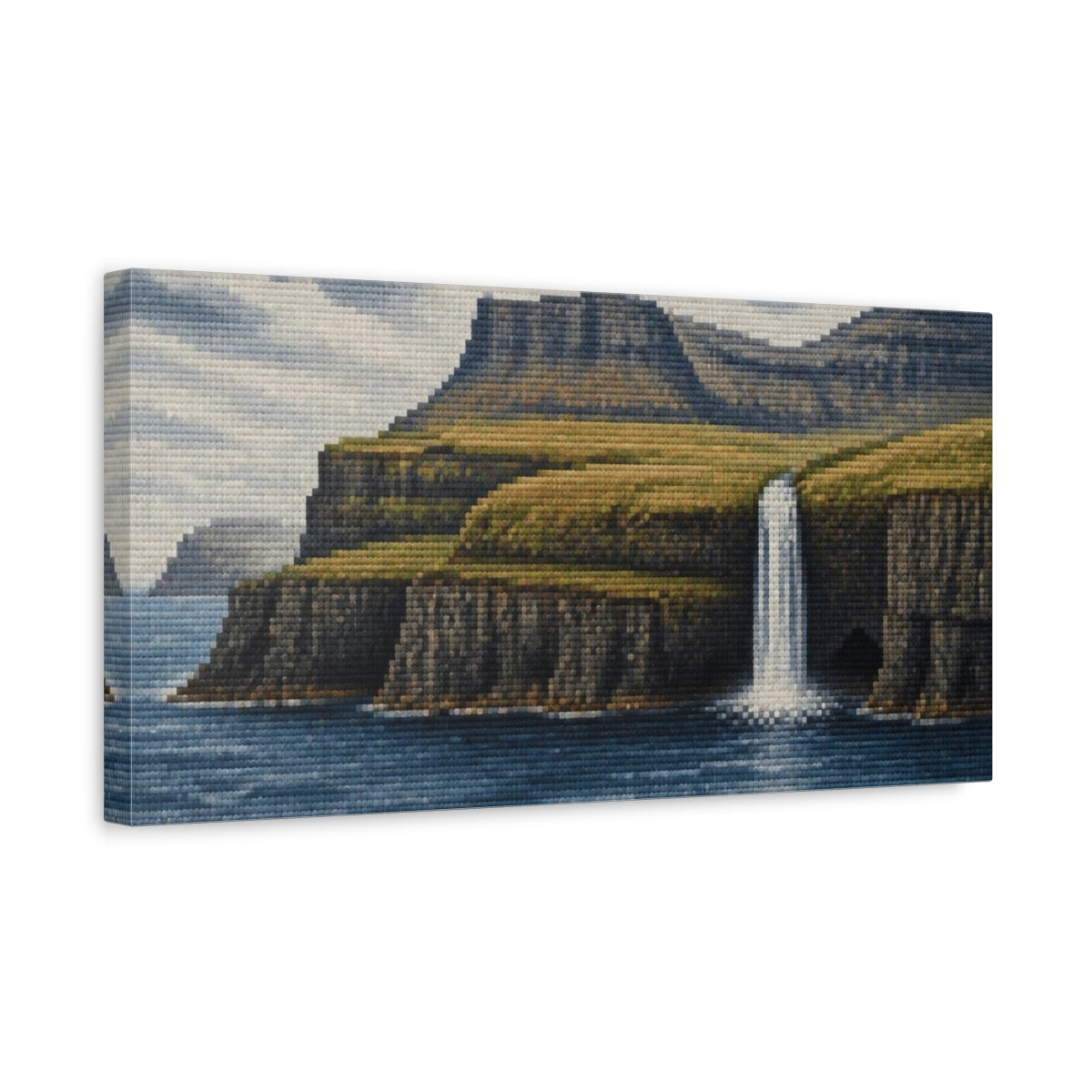 Side Mockup 3. Nordic Waterfall Cliffs shown as canvas print
