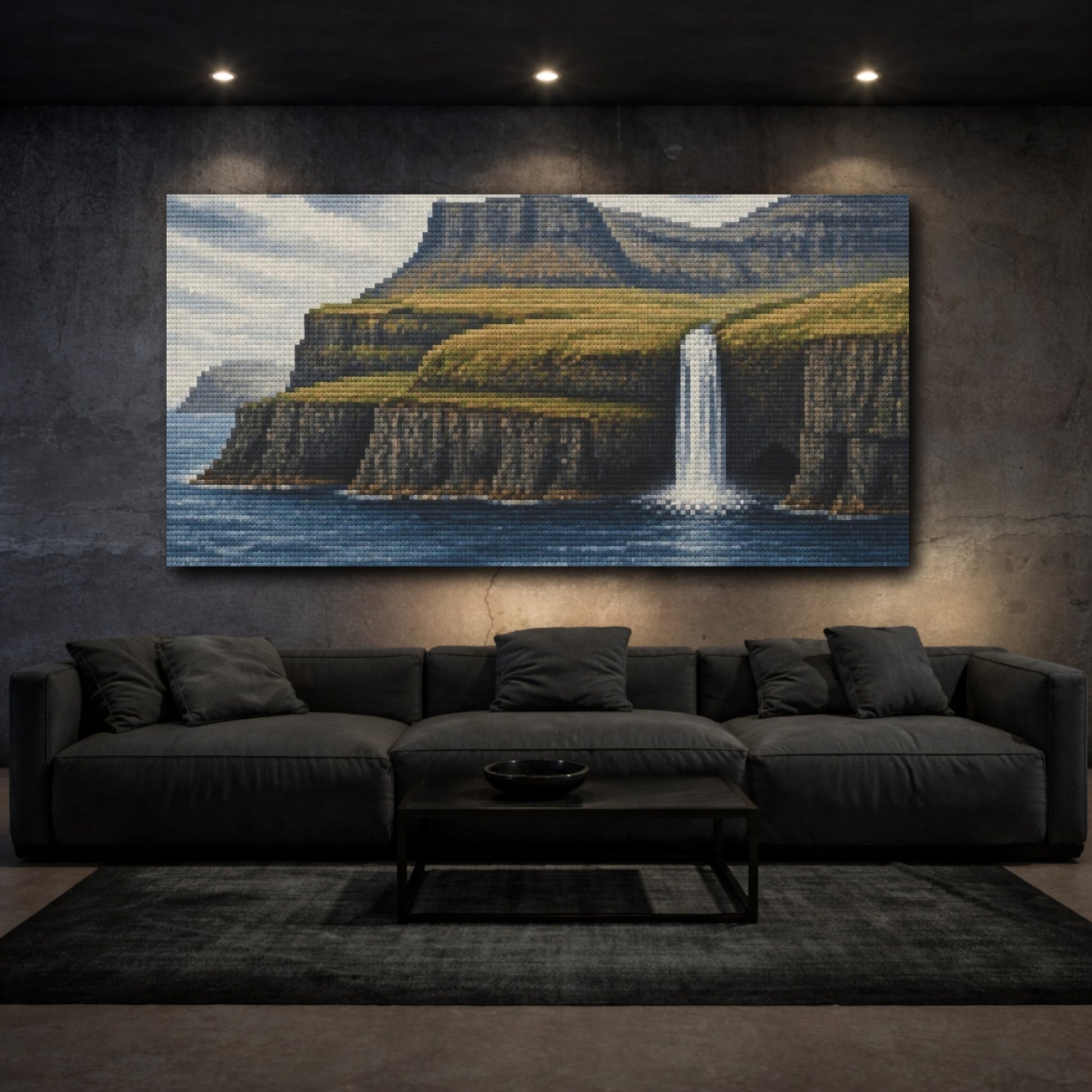 Mockup 3. Nordic Waterfall Cliffs shown as canvas print