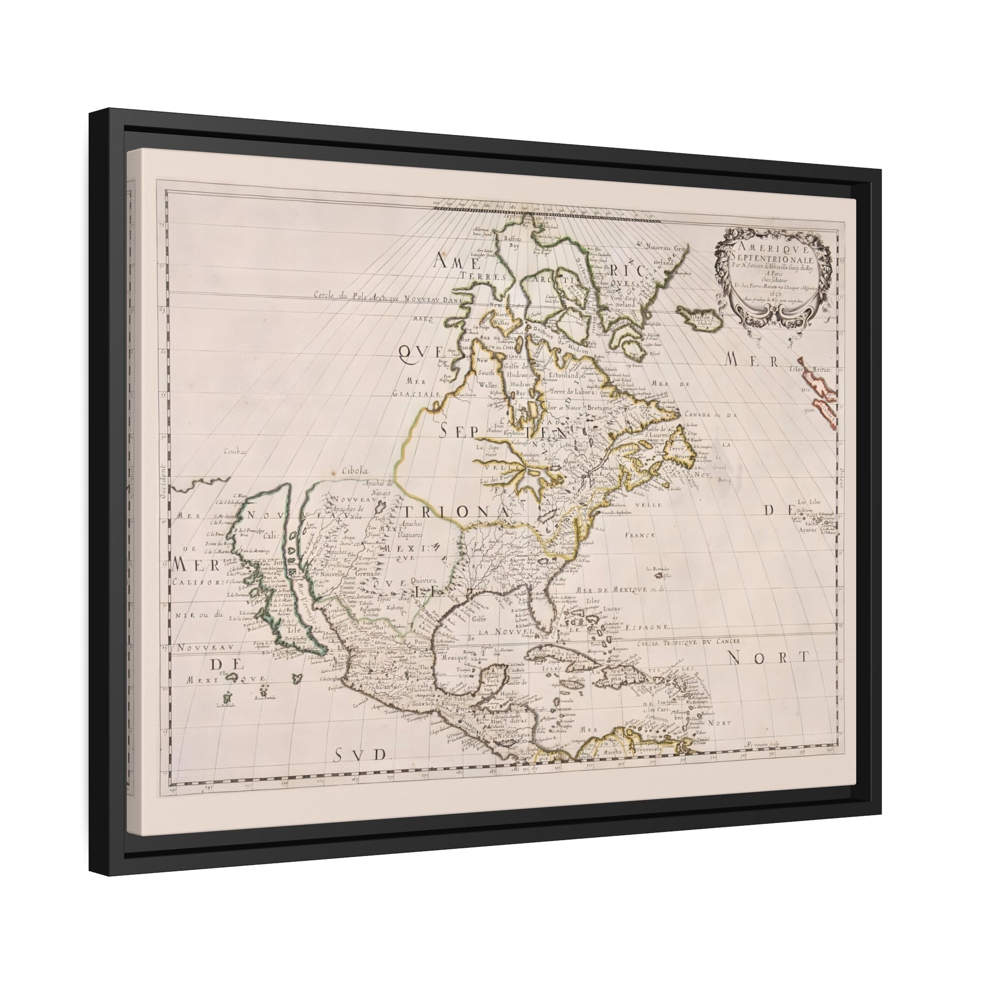 North America Nicolas Sanson - Framed Canvas Wall Art Print Reproduction