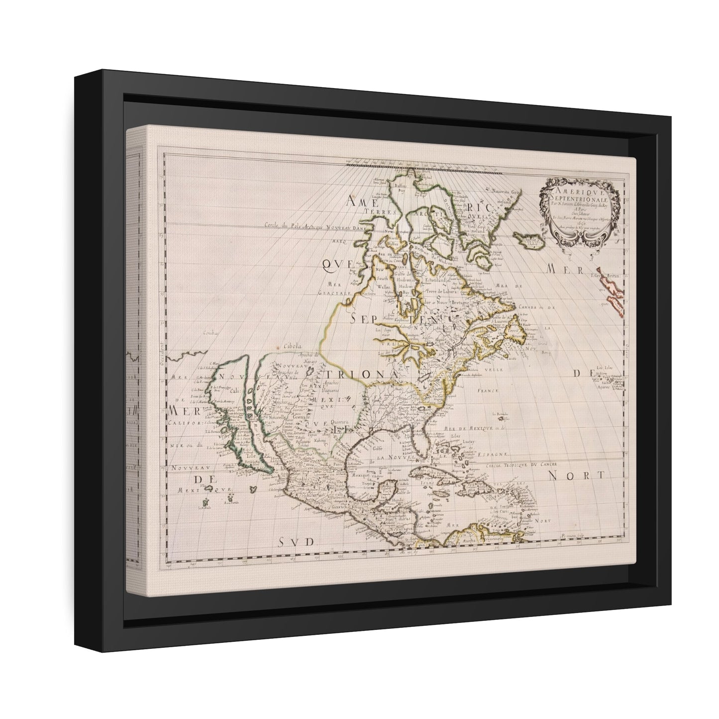 North America Nicolas Sanson - Framed Canvas Wall Art Print Reproduction