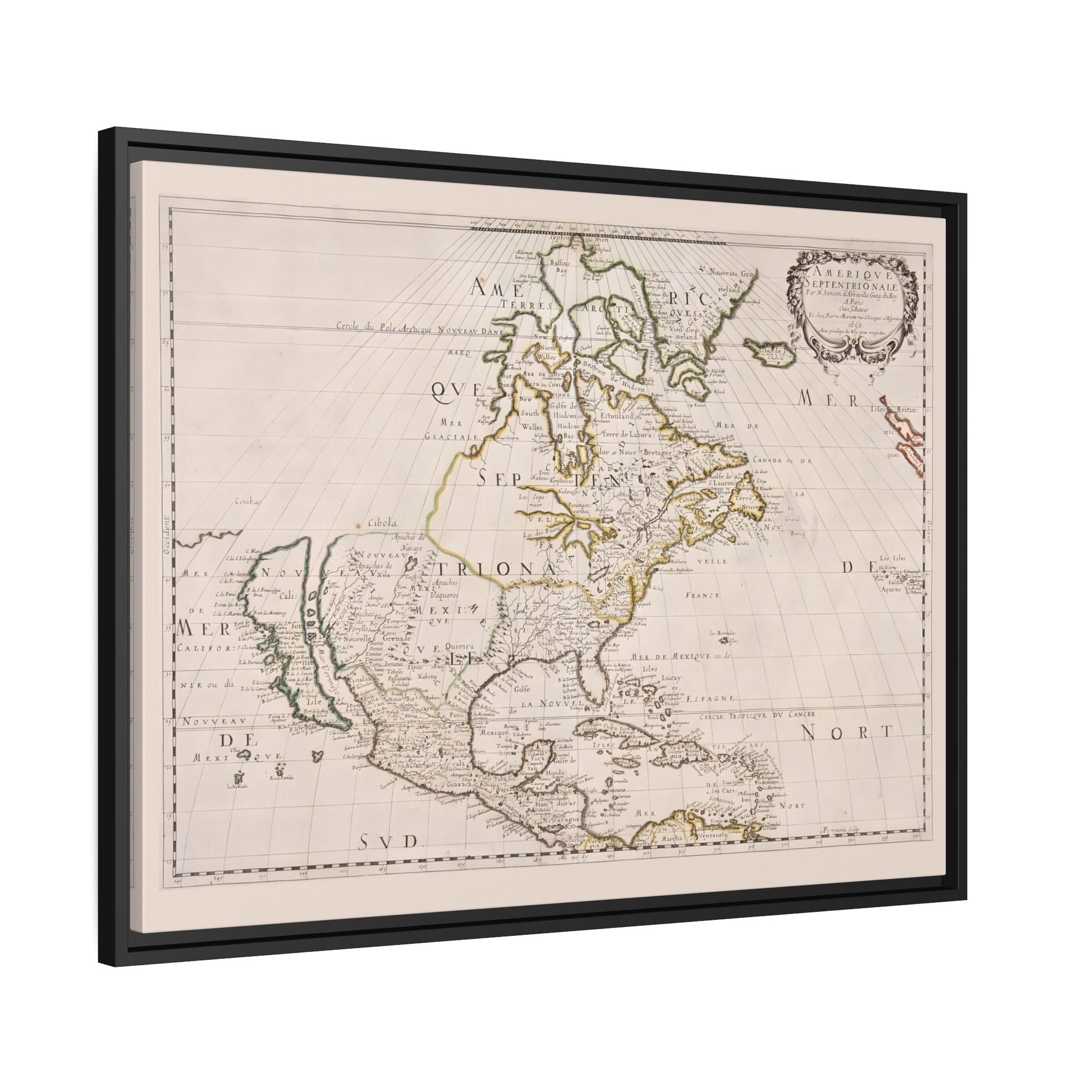 North America Nicolas Sanson - Framed Canvas Wall Art Print Reproduction