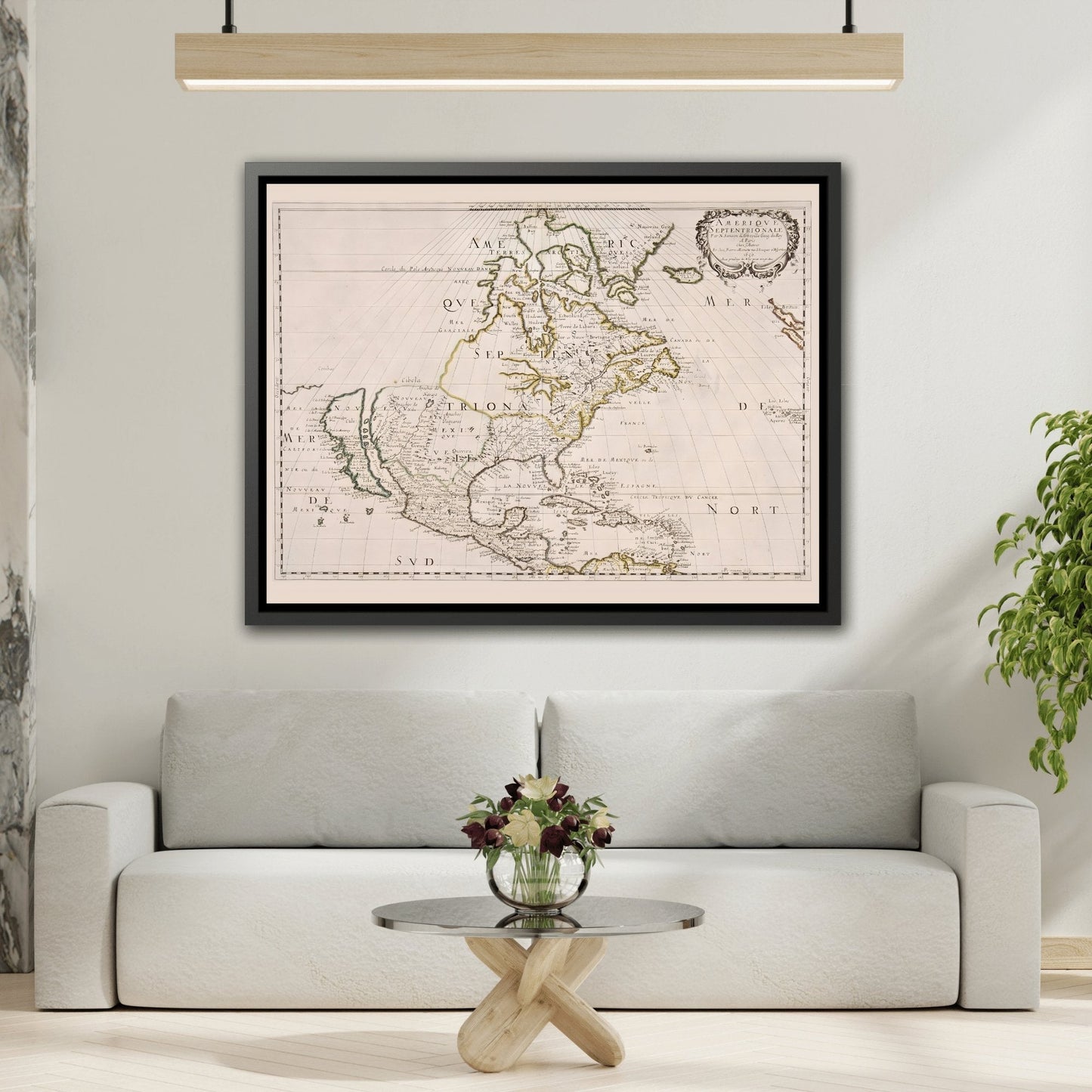 North America Nicolas Sanson - Framed Canvas Wall Art Print Reproduction