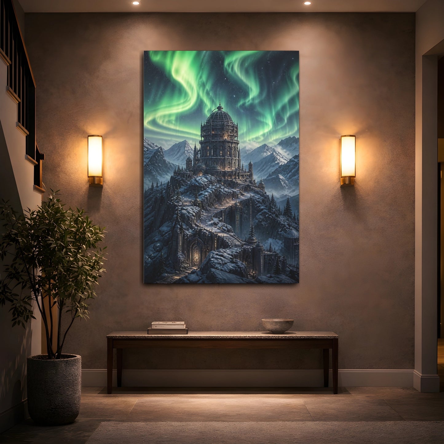 Mockup 2. Northern Lights Castle shown as canvas print
