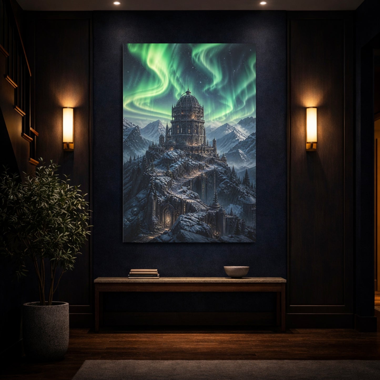 Mockup 4. Northern Lights Castle shown as canvas print