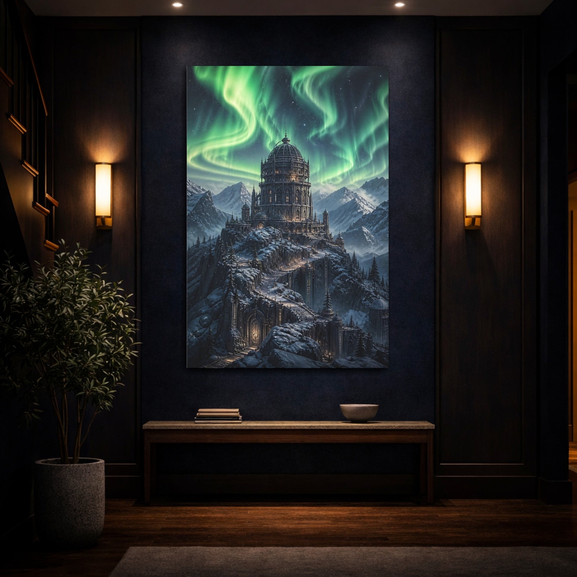 Mockup 4. Northern Lights Castle shown as canvas print