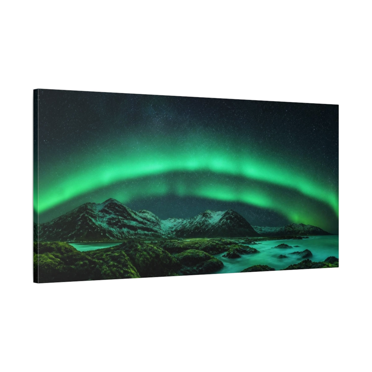 Main Mockup. Northern Lights Over Mountains shown as canvas print