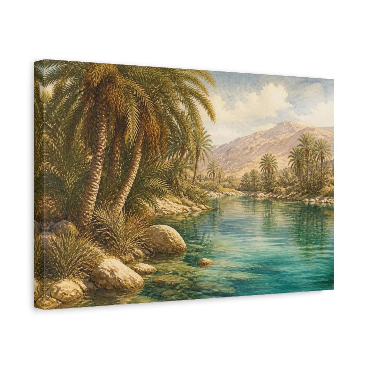 Side Mockup 4. Oasis Of Date Palms shown as canvas print