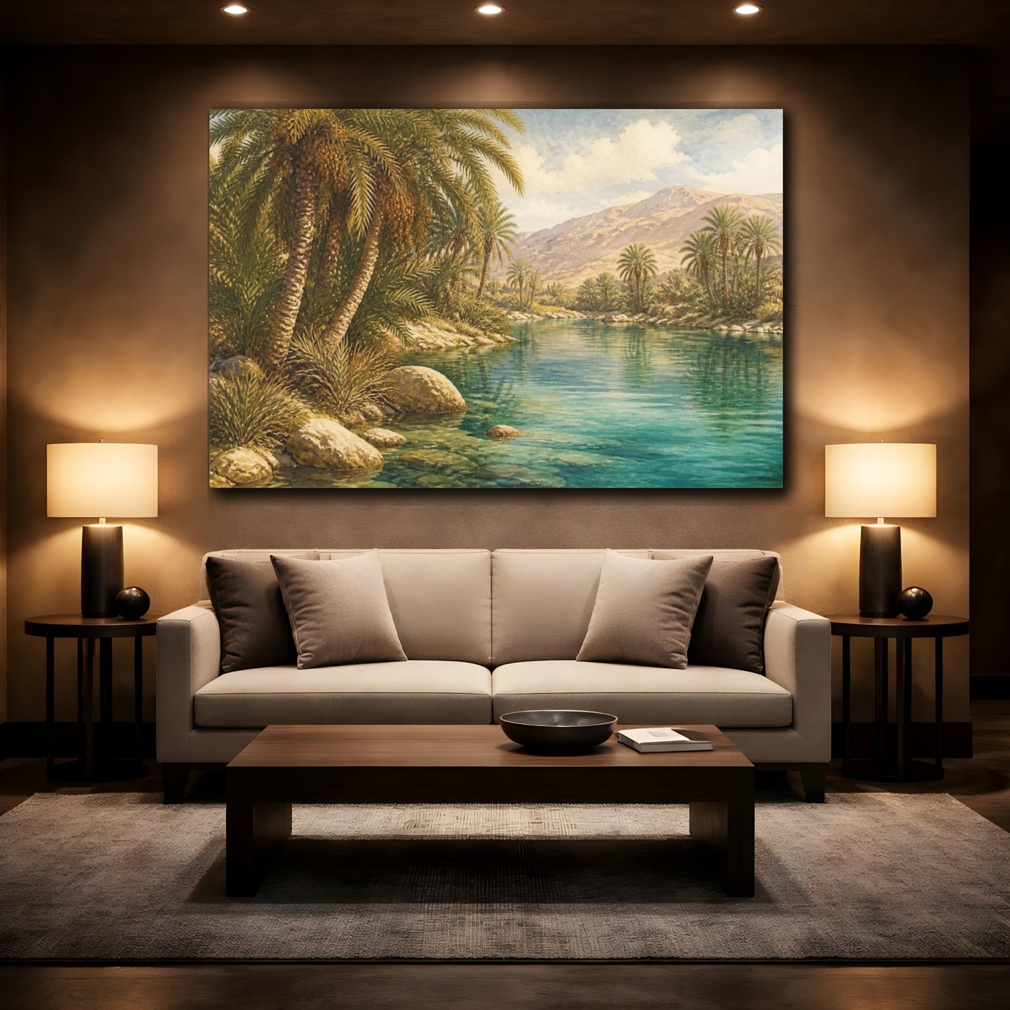 Mockup 2. Oasis Of Date Palms shown as canvas print