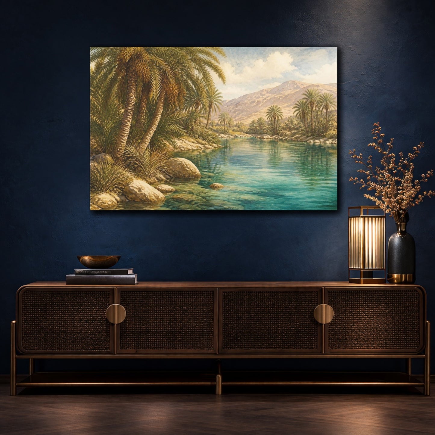 Mockup 4. Oasis Of Date Palms shown as canvas print