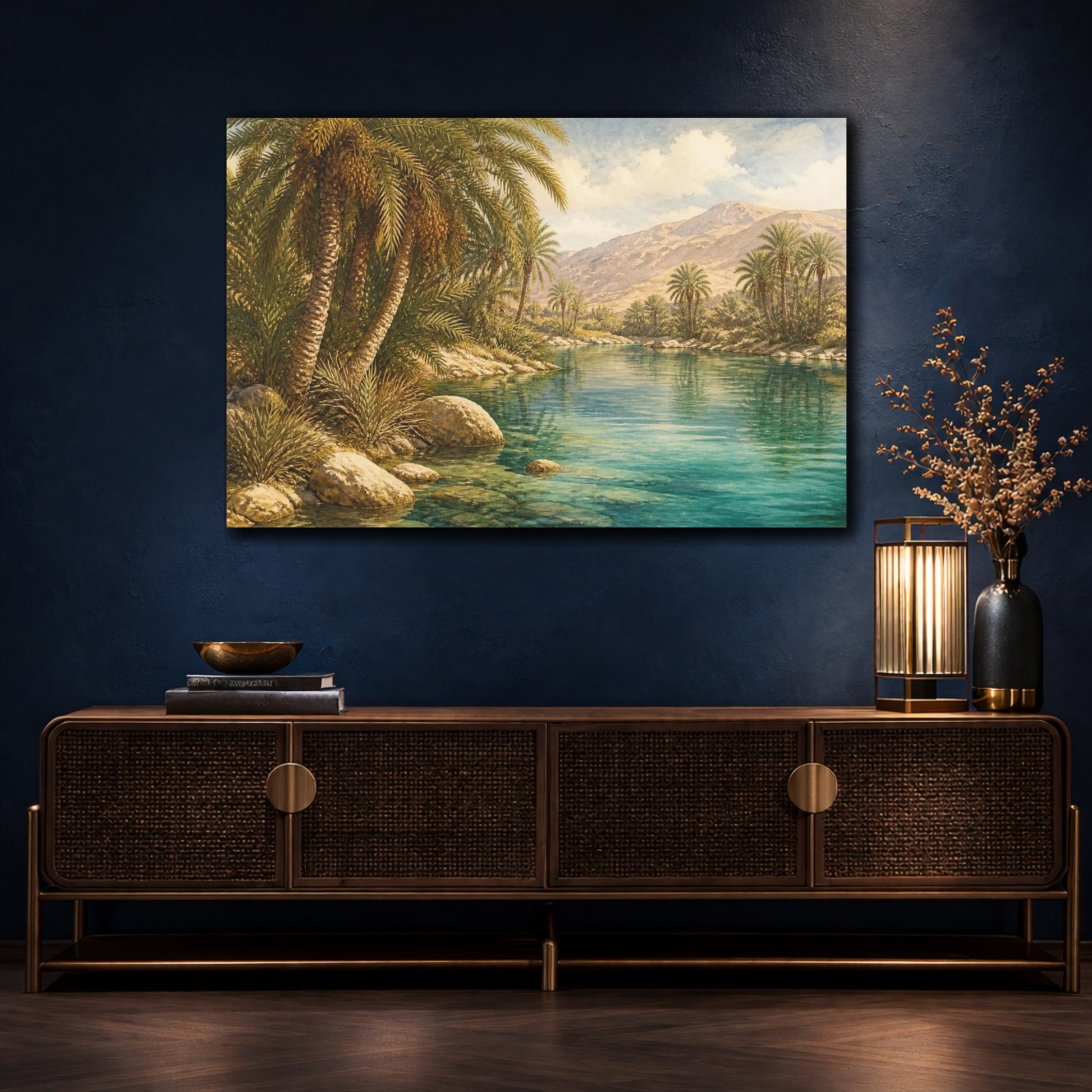 Mockup 4. Oasis Of Date Palms shown as canvas print