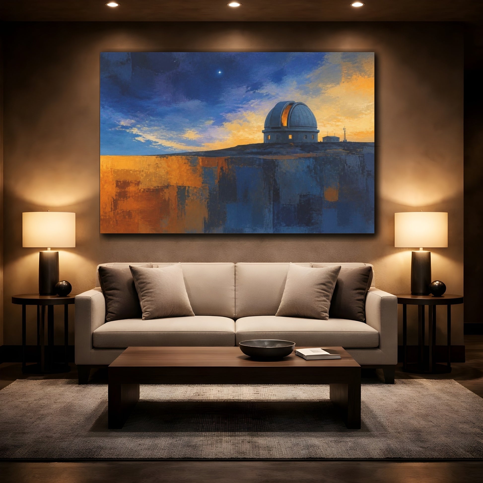 Mockup 2. Observatory Dome At Dusk shown as canvas print