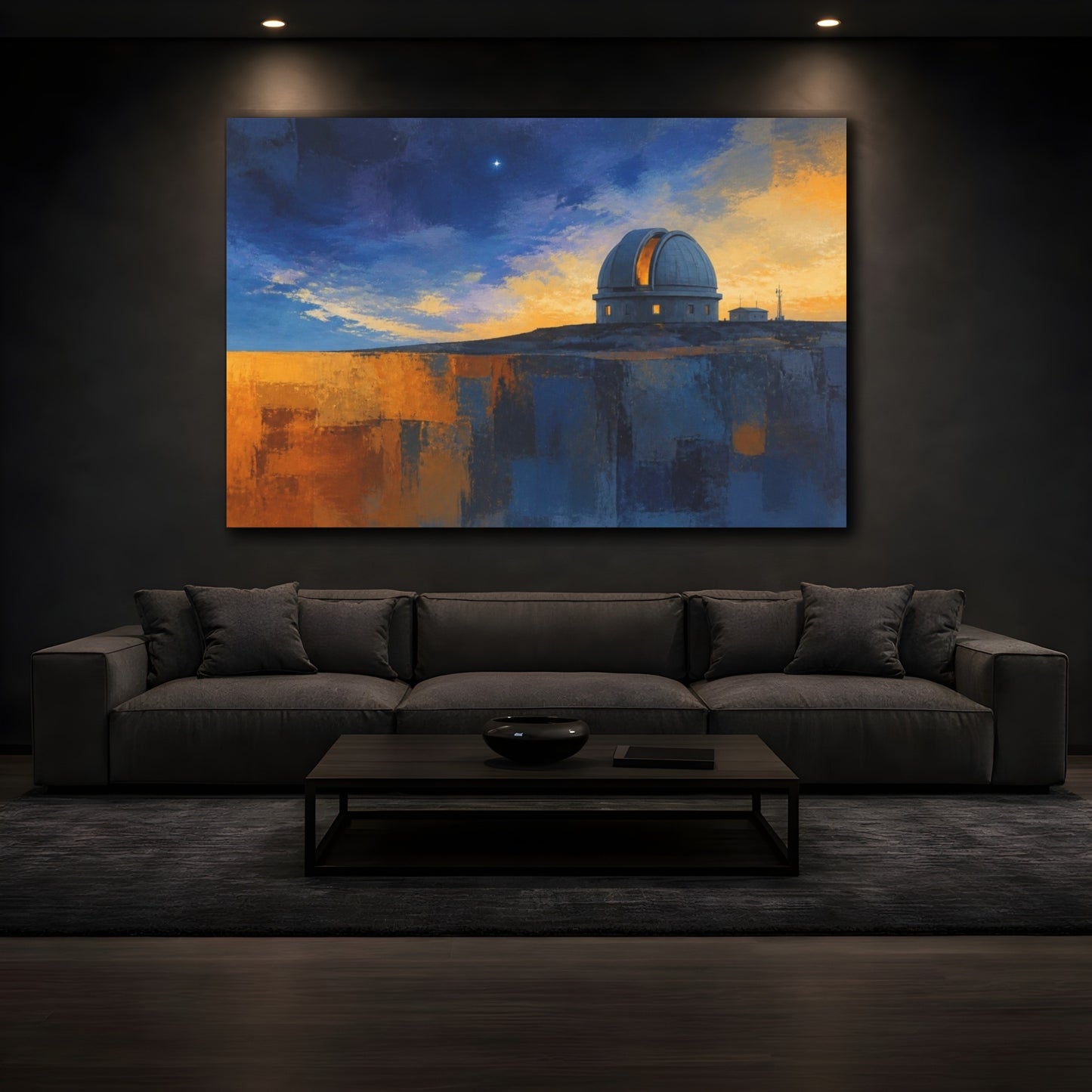 Mockup 3. Observatory Dome At Dusk shown as canvas print