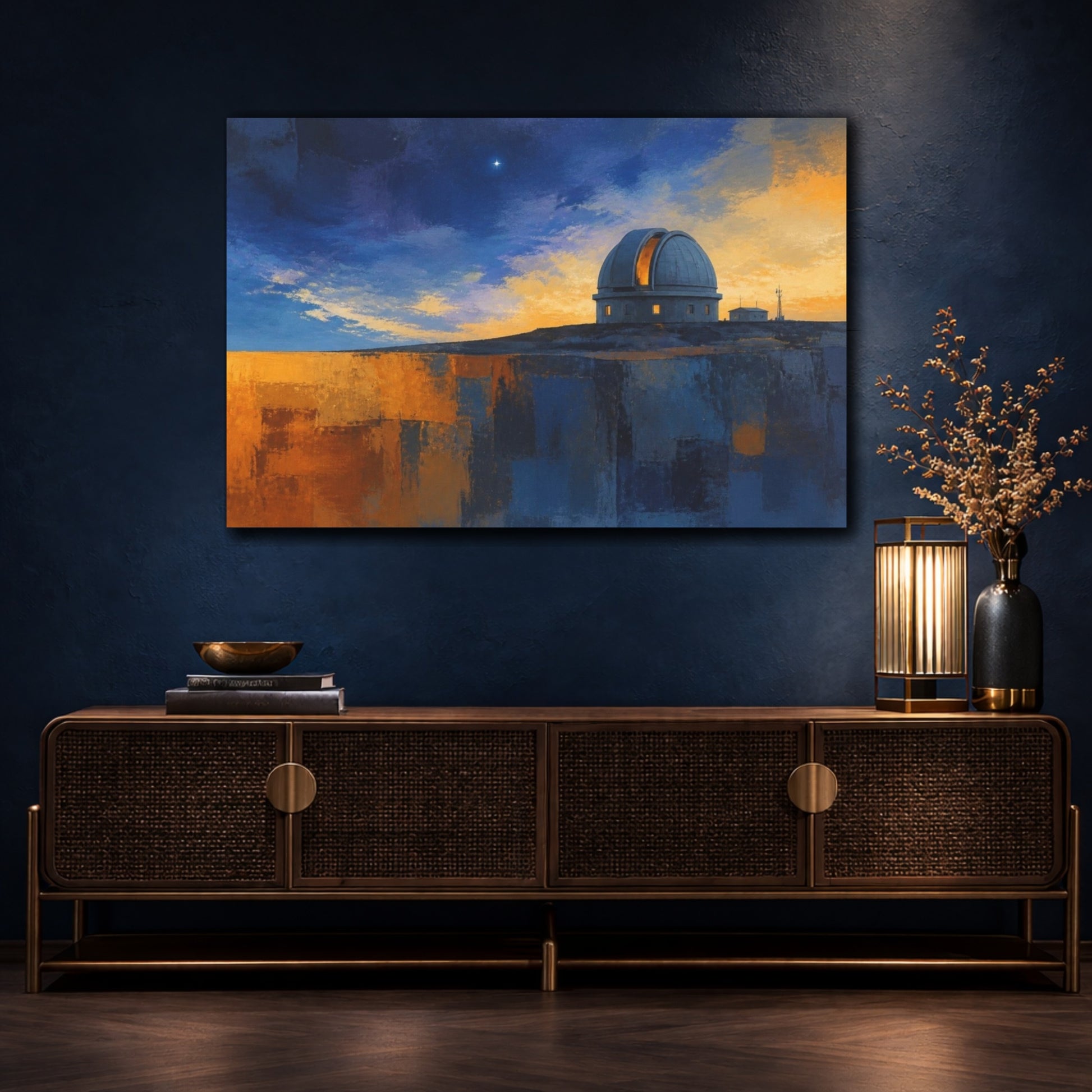 Mockup 4. Observatory Dome At Dusk shown as canvas print