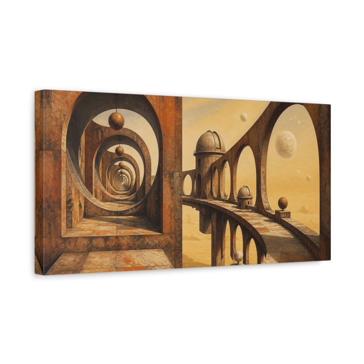 Side Mockup 3. Observatory Illusion Arches shown as canvas print