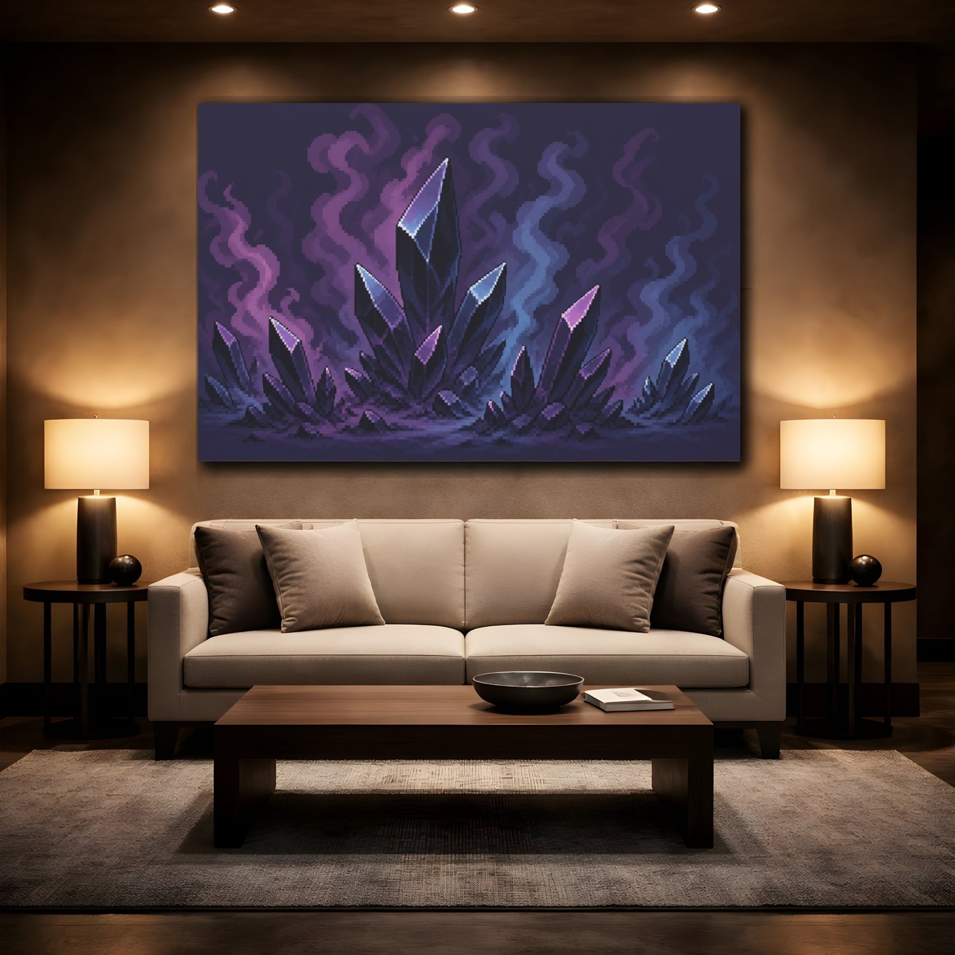 Mockup 2. Obsidian Crystal Cluster shown as canvas print