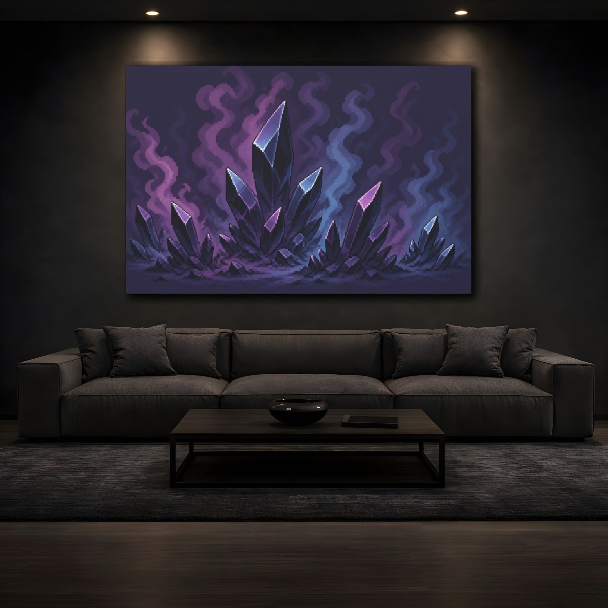 Mockup 3. Obsidian Crystal Cluster shown as canvas print