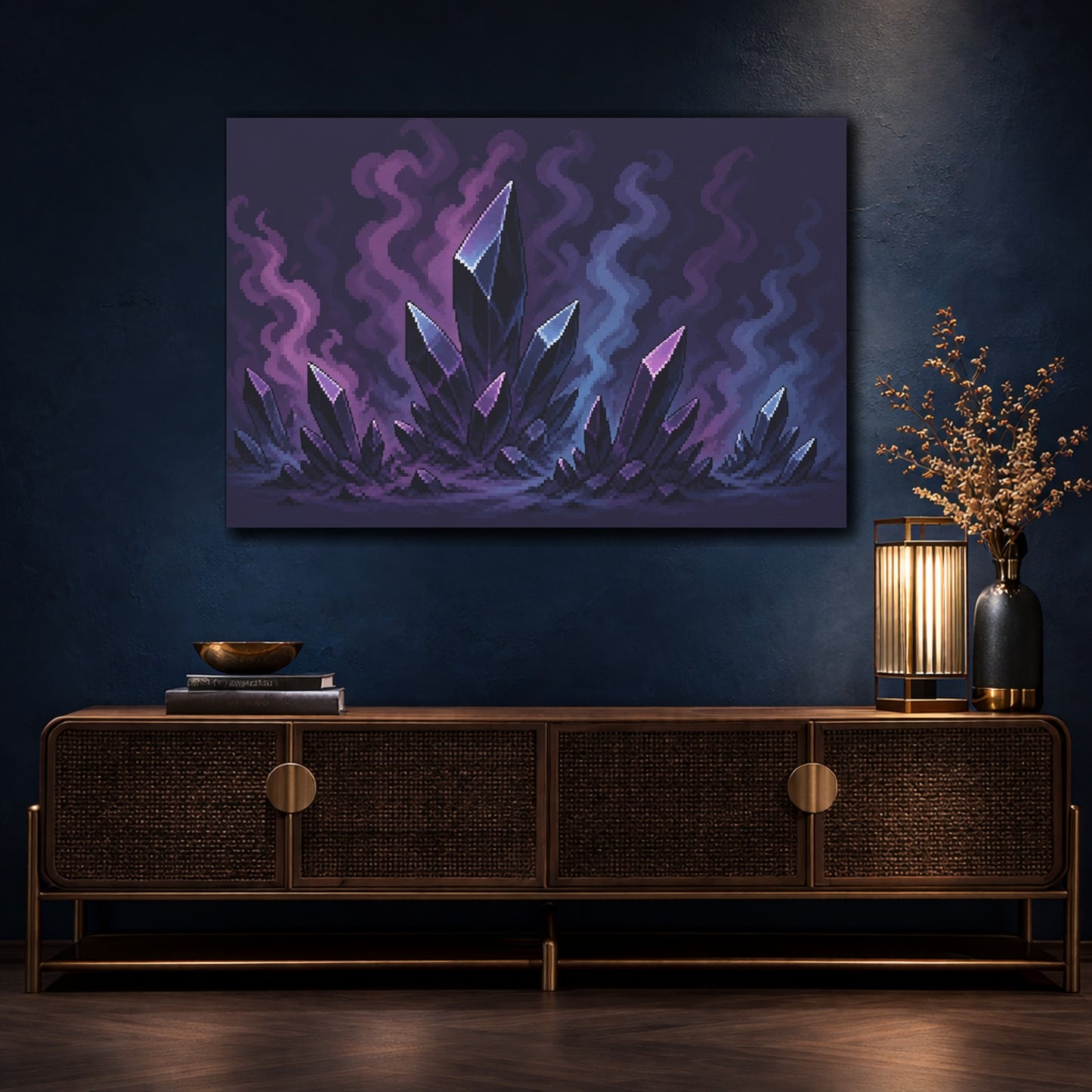 Mockup 4. Obsidian Crystal Cluster shown as canvas print