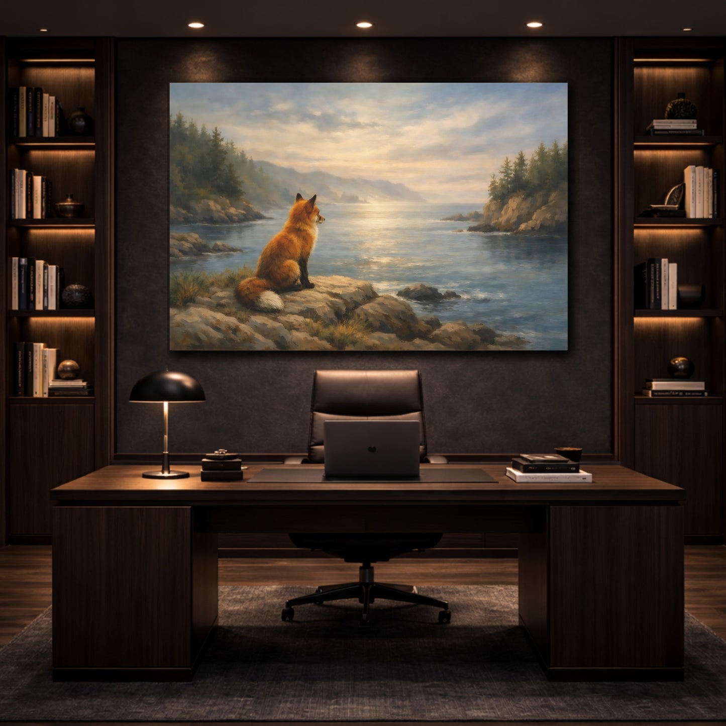 Mockup 4. Ocean Fox Forest Soft Scene shown as stretched canvas wall art