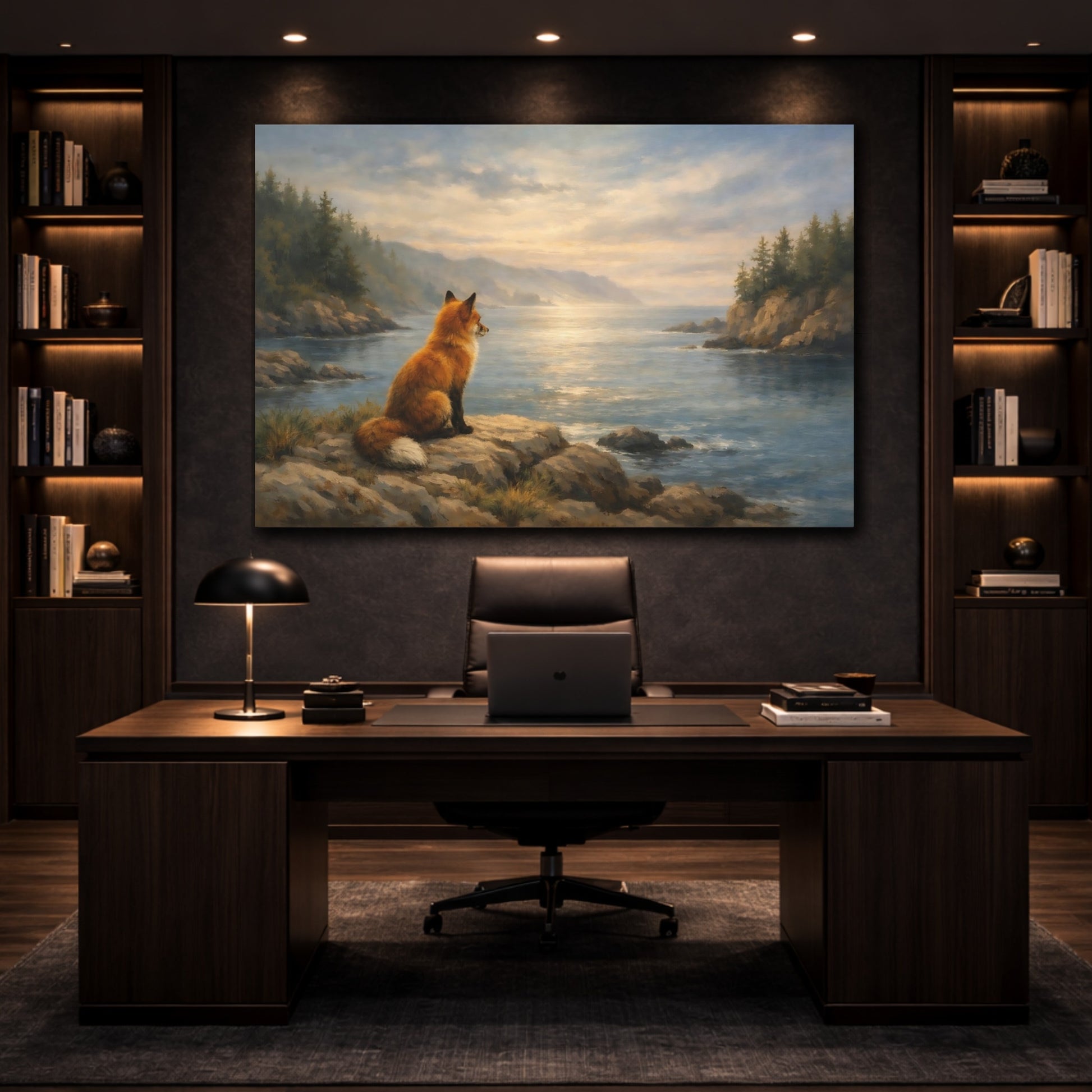Mockup 4. Ocean Fox Forest Soft Scene shown as stretched canvas wall art