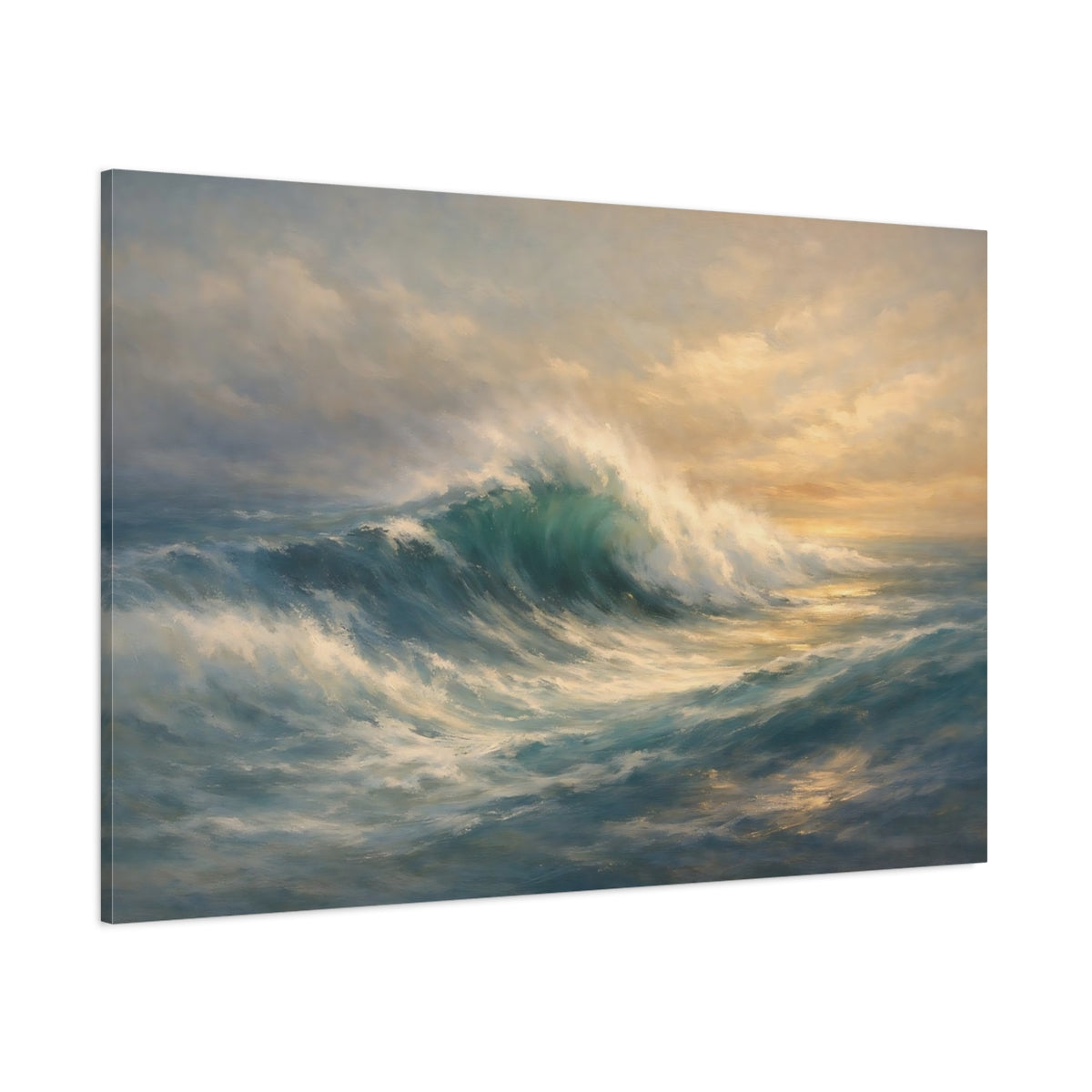 Main Mockup. Ocean Memory Fade Abstract Field shown as stretched canvas wall art