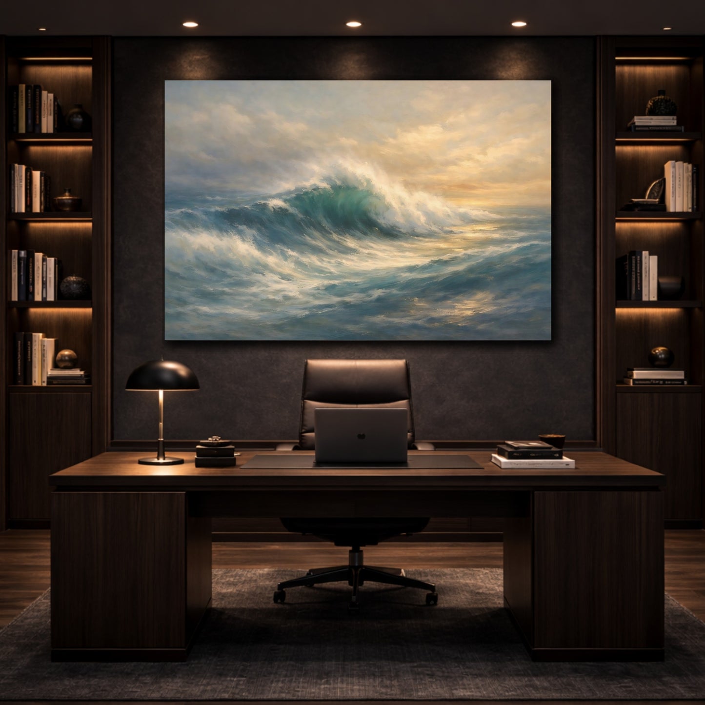 Mockup 4. Ocean Memory Fade Abstract Field shown as stretched canvas wall art