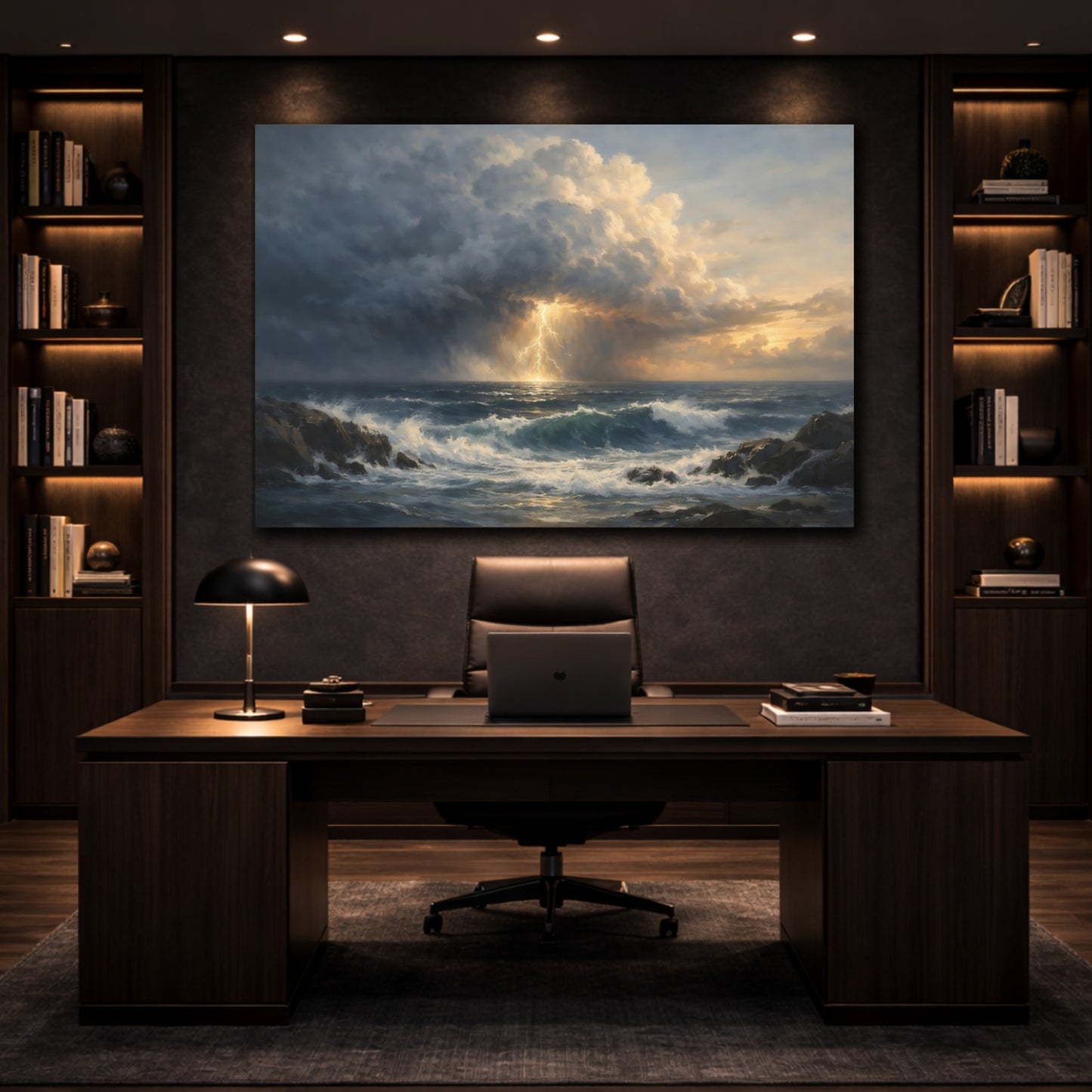 Mockup 4. Ocean Storm Front Cinematic Horizon shown as stretched canvas wall art
