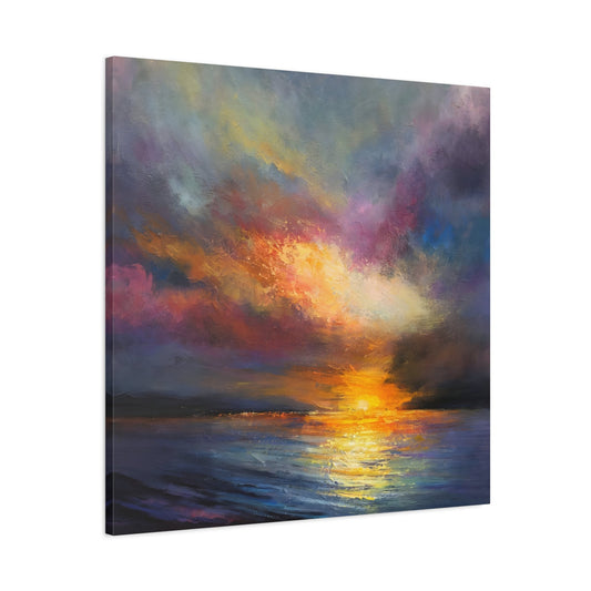 Ocean Sunset Canvas Wall Art, Abstract Colorful Contemporary Seascape Print