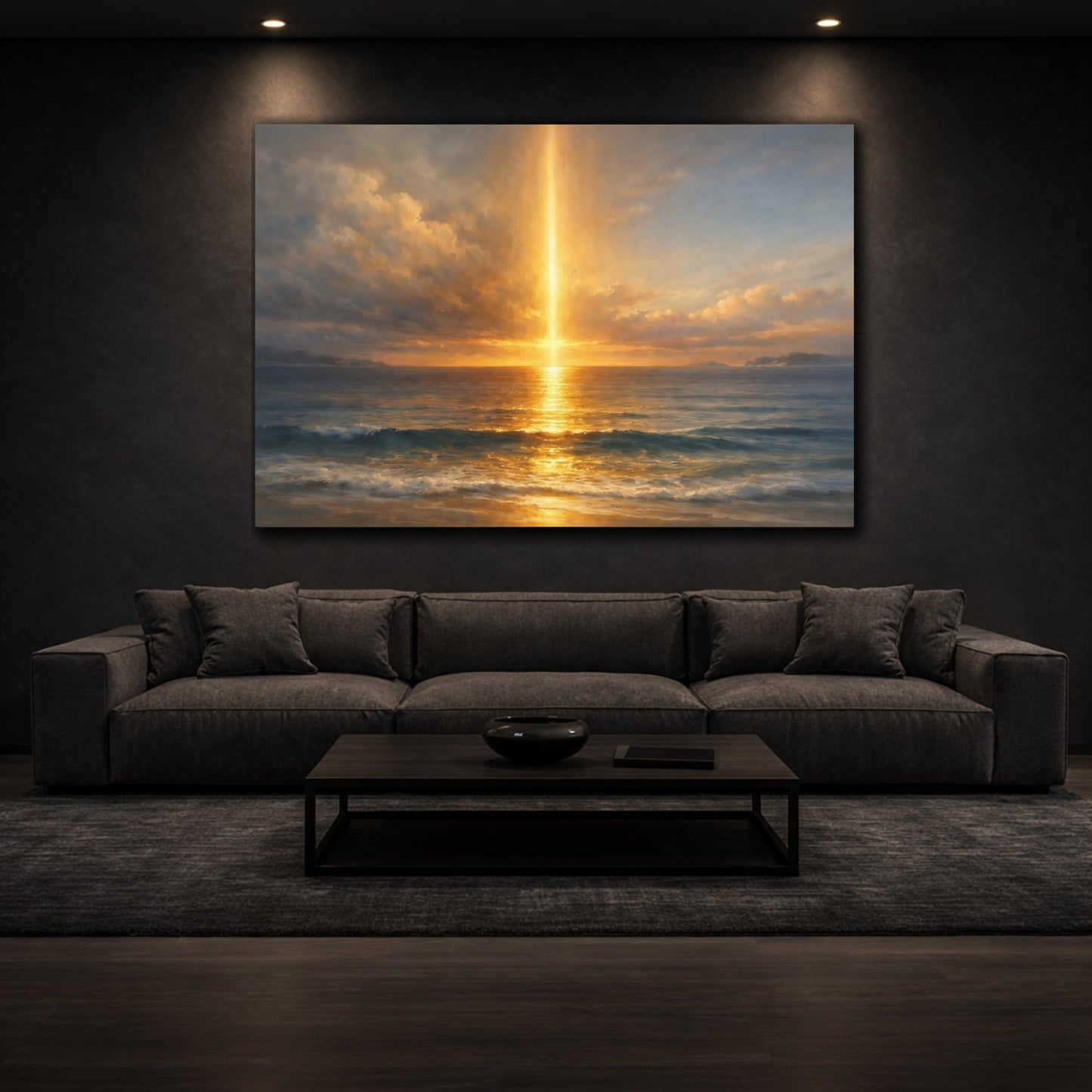 Mockup 2. Ocean Wall Light Slice Geometry shown as stretched canvas wall art