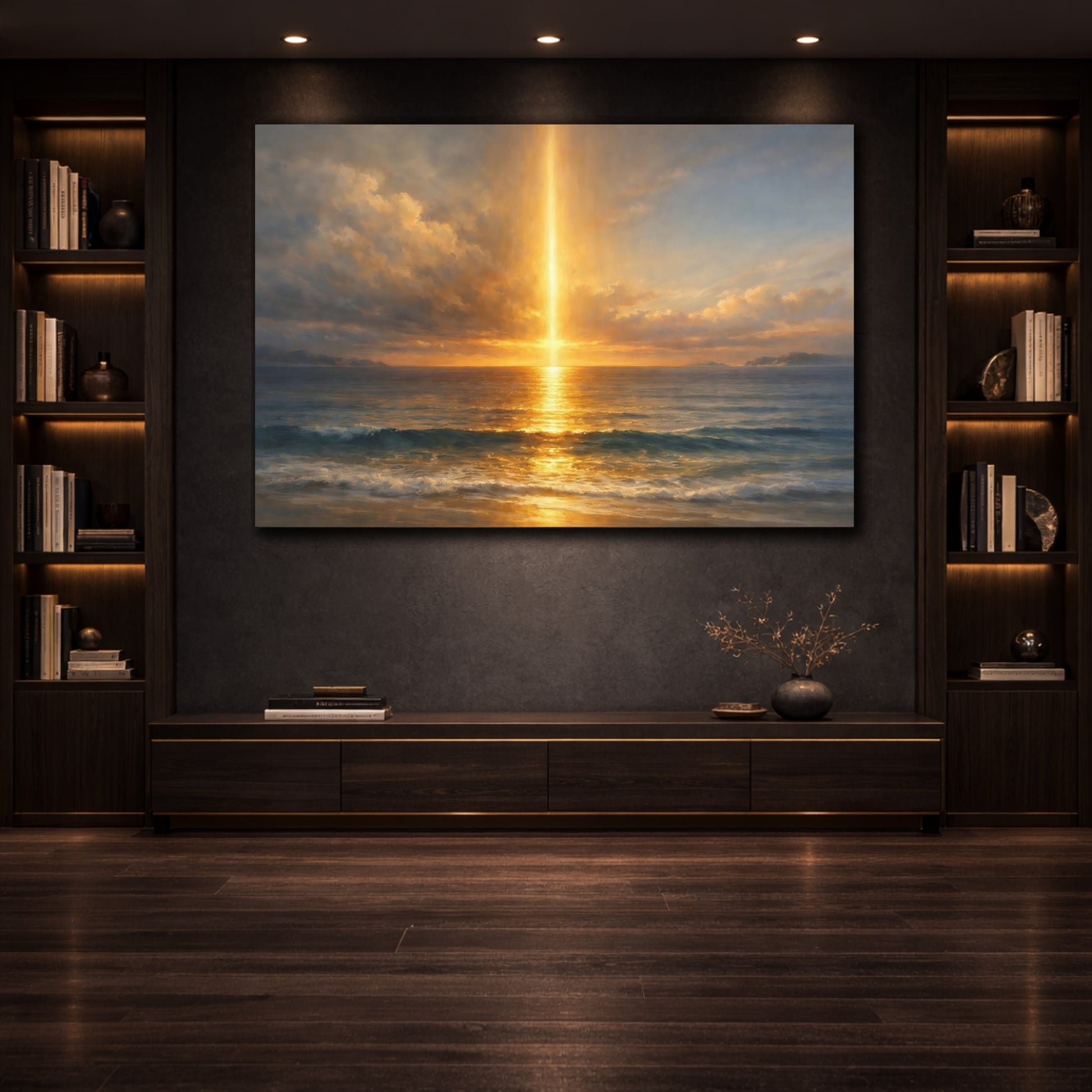 Mockup 3. Ocean Wall Light Slice Geometry shown as stretched canvas wall art