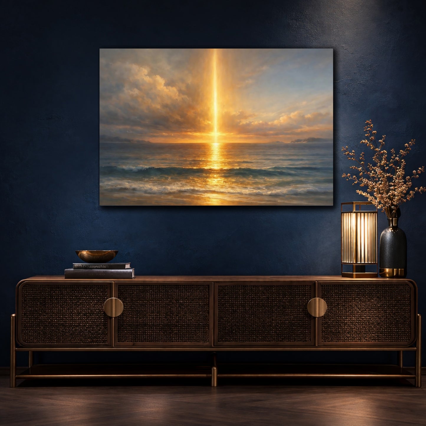 Mockup 4. Ocean Wall Light Slice Geometry shown as stretched canvas wall art