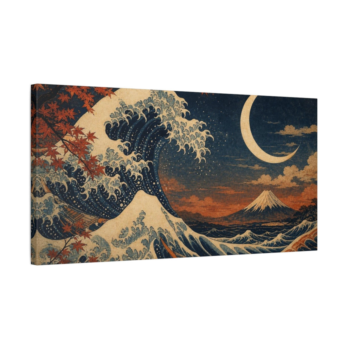 Side Mockup 1. Ocean Wave Nature And Moon shown as canvas print
