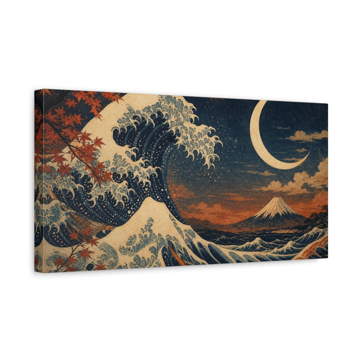 Side Mockup 3. Ocean Wave Nature And Moon shown as canvas print