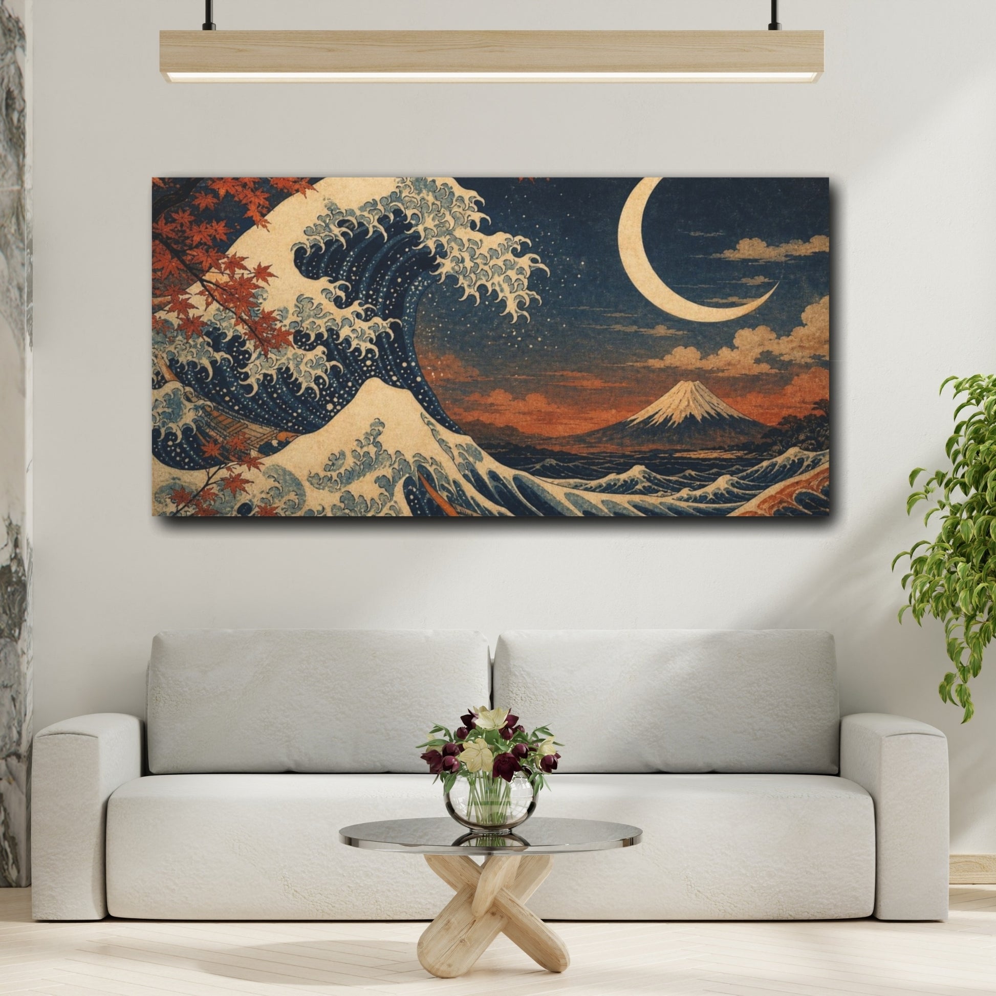 Mockup 2. Ocean Wave Nature And Moon shown as canvas print