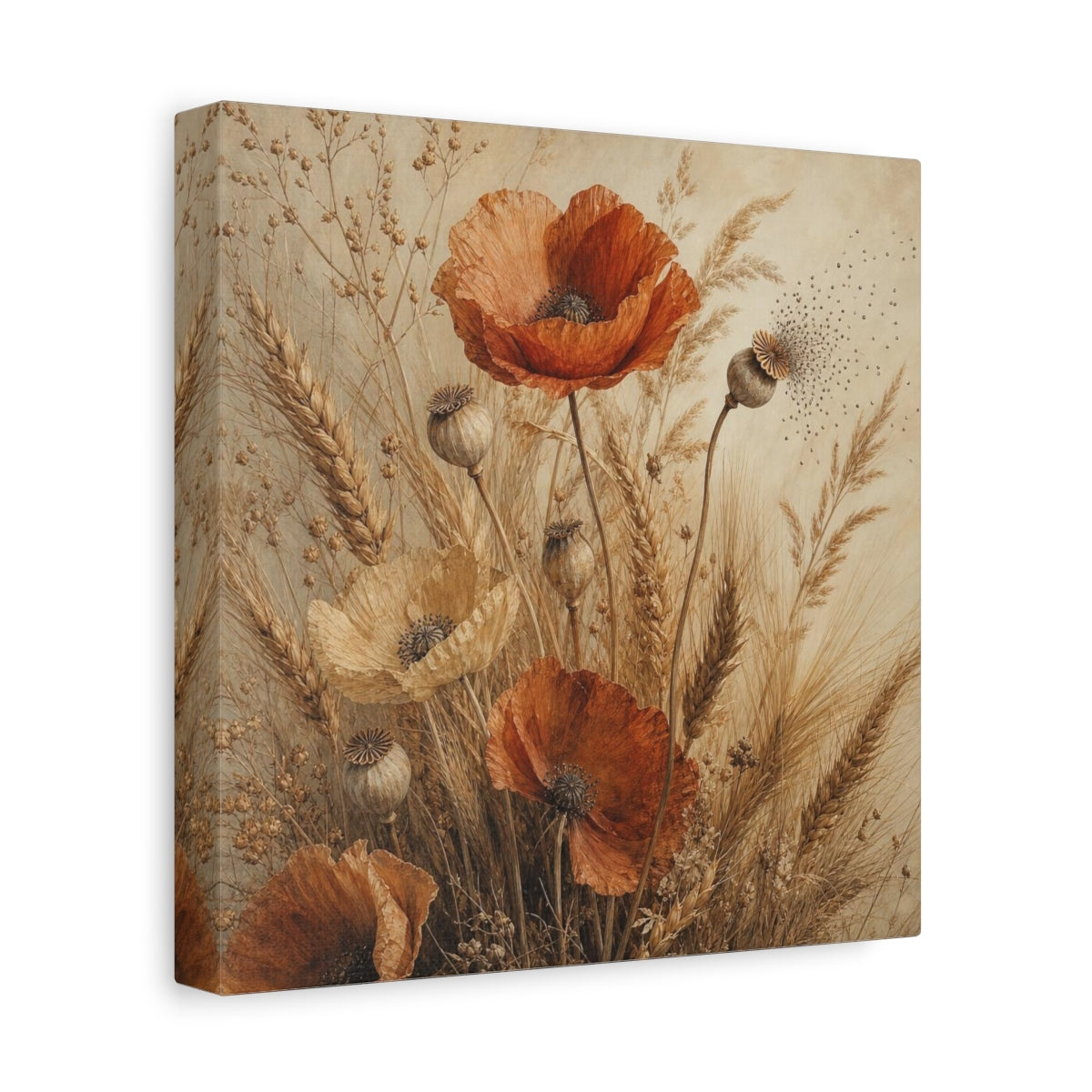 Side Mockup 9. Ochre Poppies And Wheat shown as canvas print