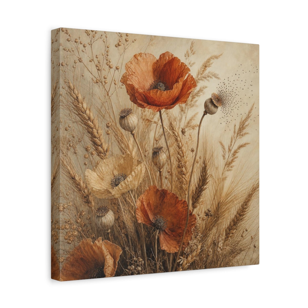 Side Mockup 7. Ochre Poppies And Wheat shown as canvas print
