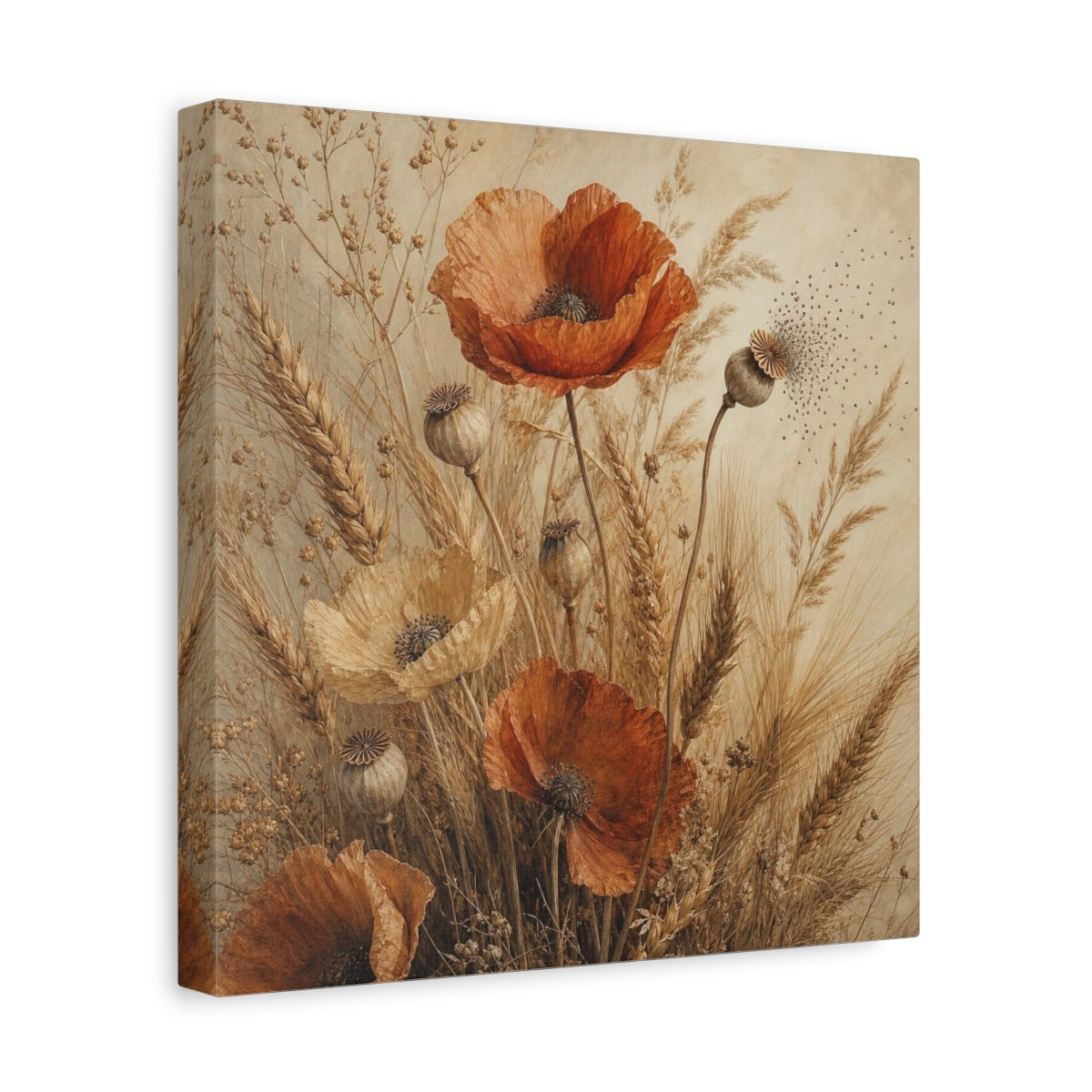 Side Mockup 8. Ochre Poppies And Wheat shown as canvas print