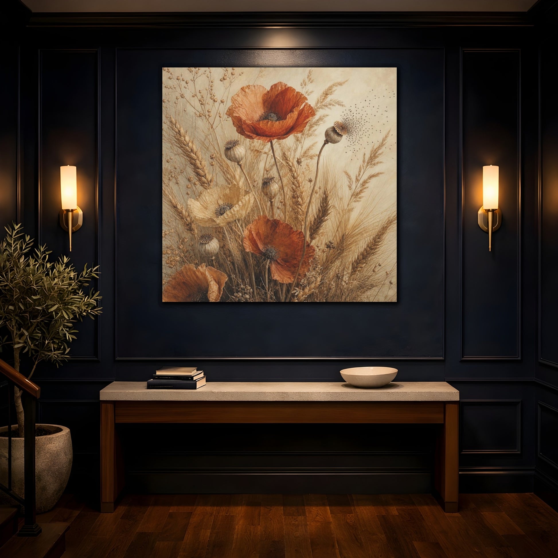 Mockup 4. Ochre Poppies And Wheat shown as canvas print