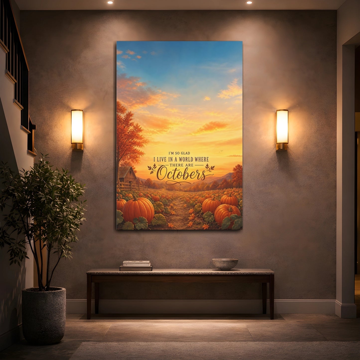 Mockup 2. October Quote Pumpkin Patch shown as canvas print