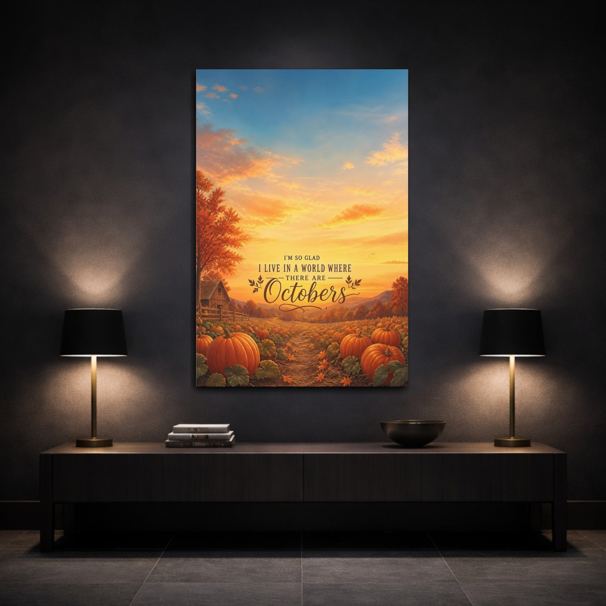 Mockup 3. October Quote Pumpkin Patch shown as canvas print