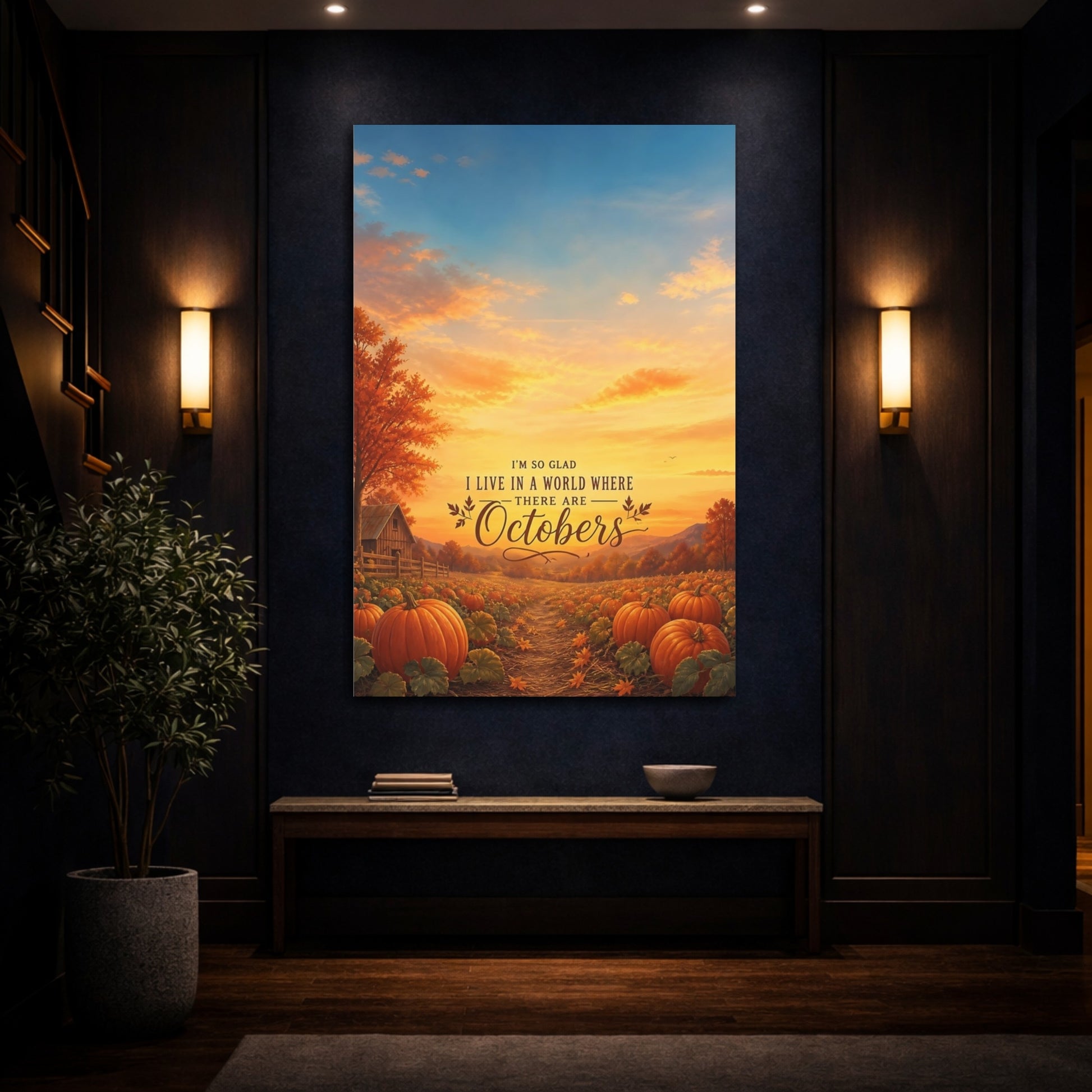 Mockup 4. October Quote Pumpkin Patch shown as canvas print
