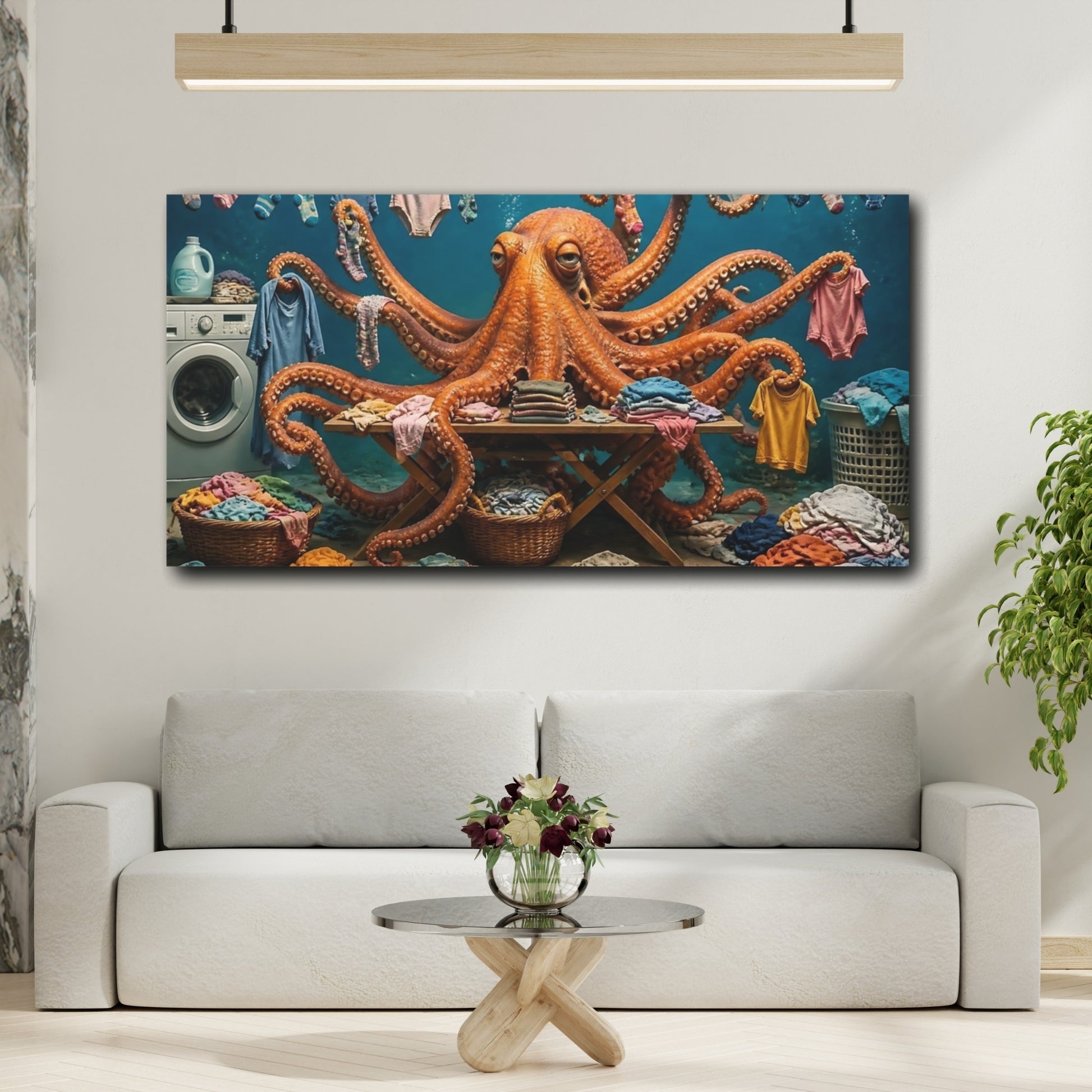 Mockup 2. Octopus Laundry Day shown as canvas print