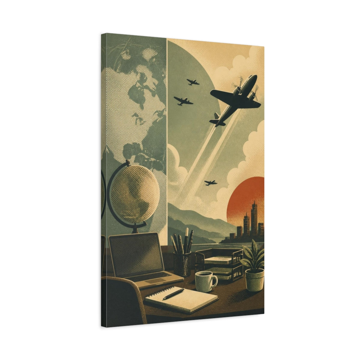 Side Mockup 2. Office Airplane Ascent shown as canvas print