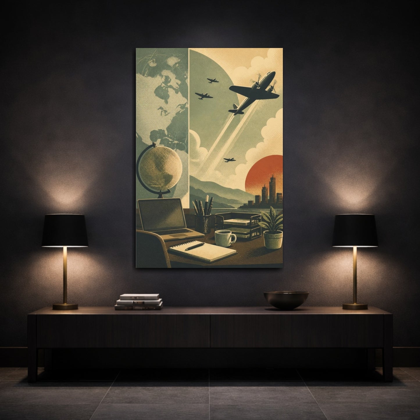 Mockup 3. Office Airplane Ascent shown as canvas print