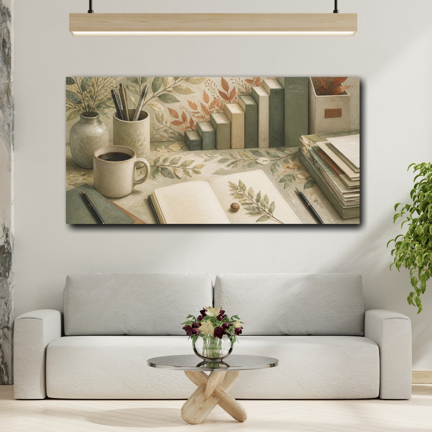 Mockup 2. Office Book And Leaves shown as canvas print