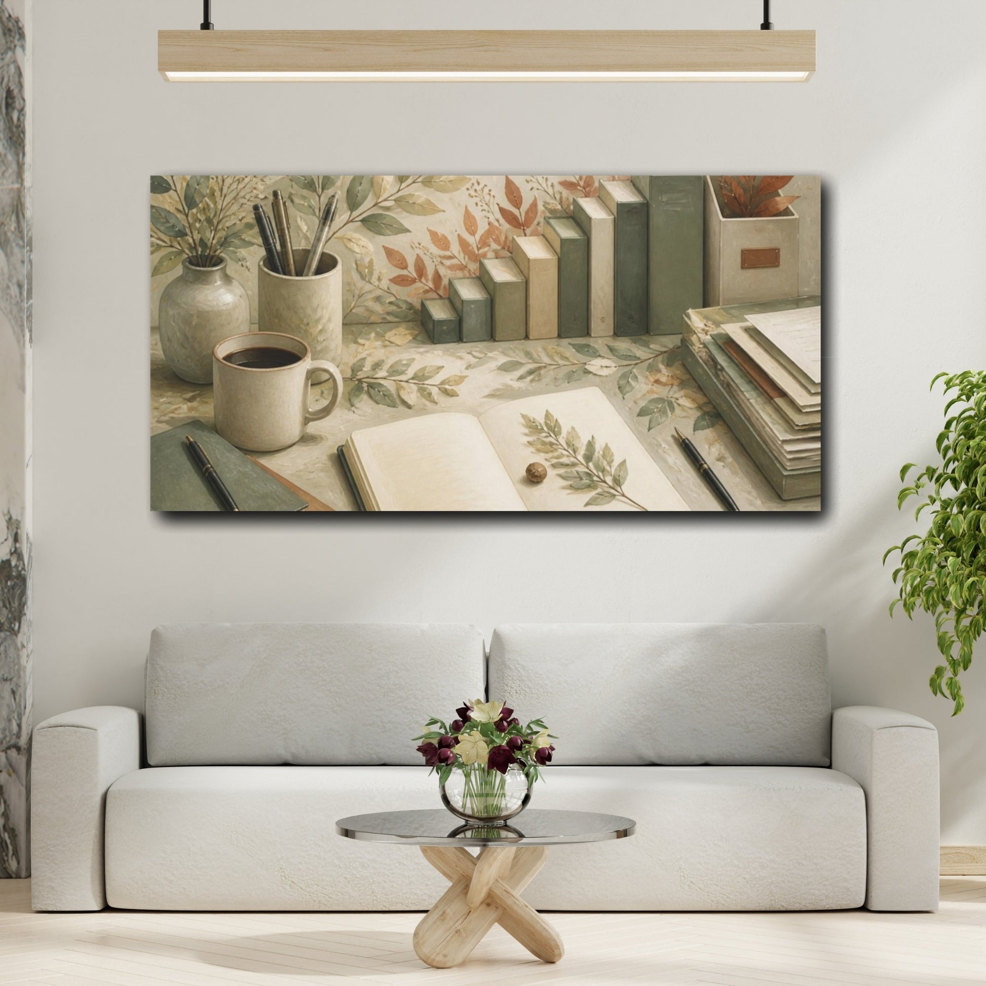 Mockup 2. Office Book And Leaves shown as canvas print